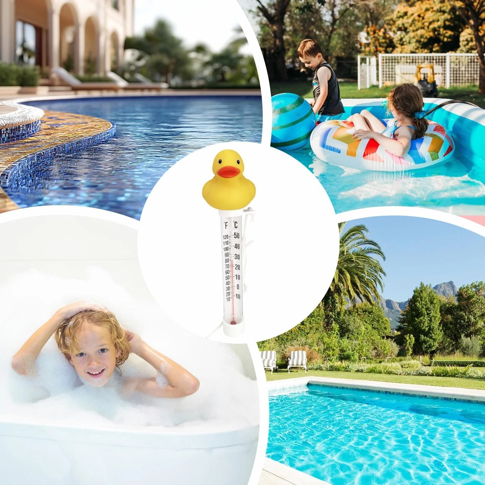 Termómetro Flotante Para Piscina Pato con Cuerda Medidor Temperatura Agua