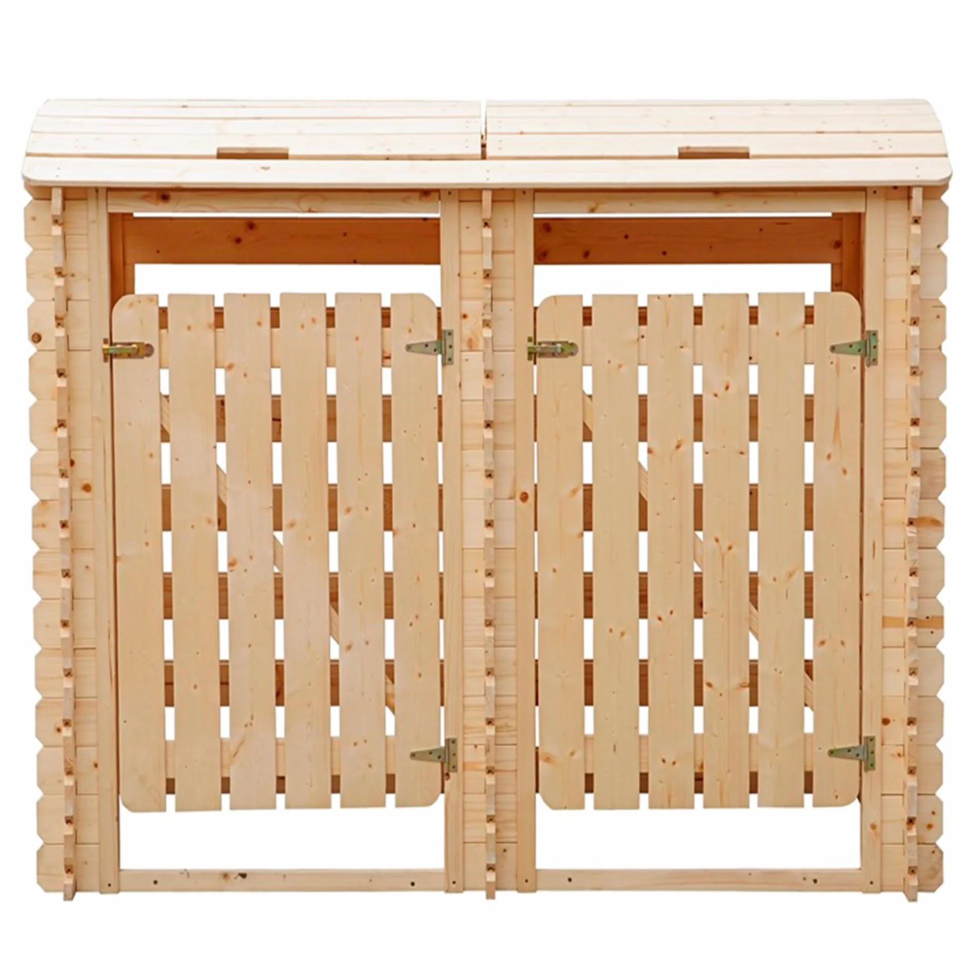 TIMBELA M605-1 Cobertizo para Cubos de Basura Doble de Madera con Puertas con Cerradura, 240 litros