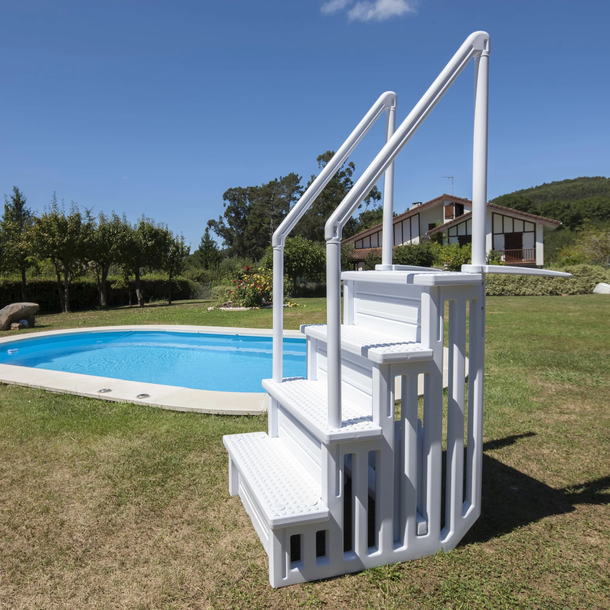 Escalera Antideslizante para Piscina Enterrada 4 Peldaños Blanca 80x92x206 cm