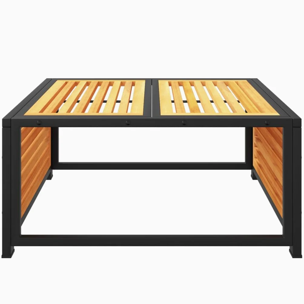 Mesa de jardín de madera maciza de acacia, 68 x 68 x 30 cm, con marco de acero pulverizado, resistente a la intemperie y estable, ideal para relajarse y sentarse en el exterior