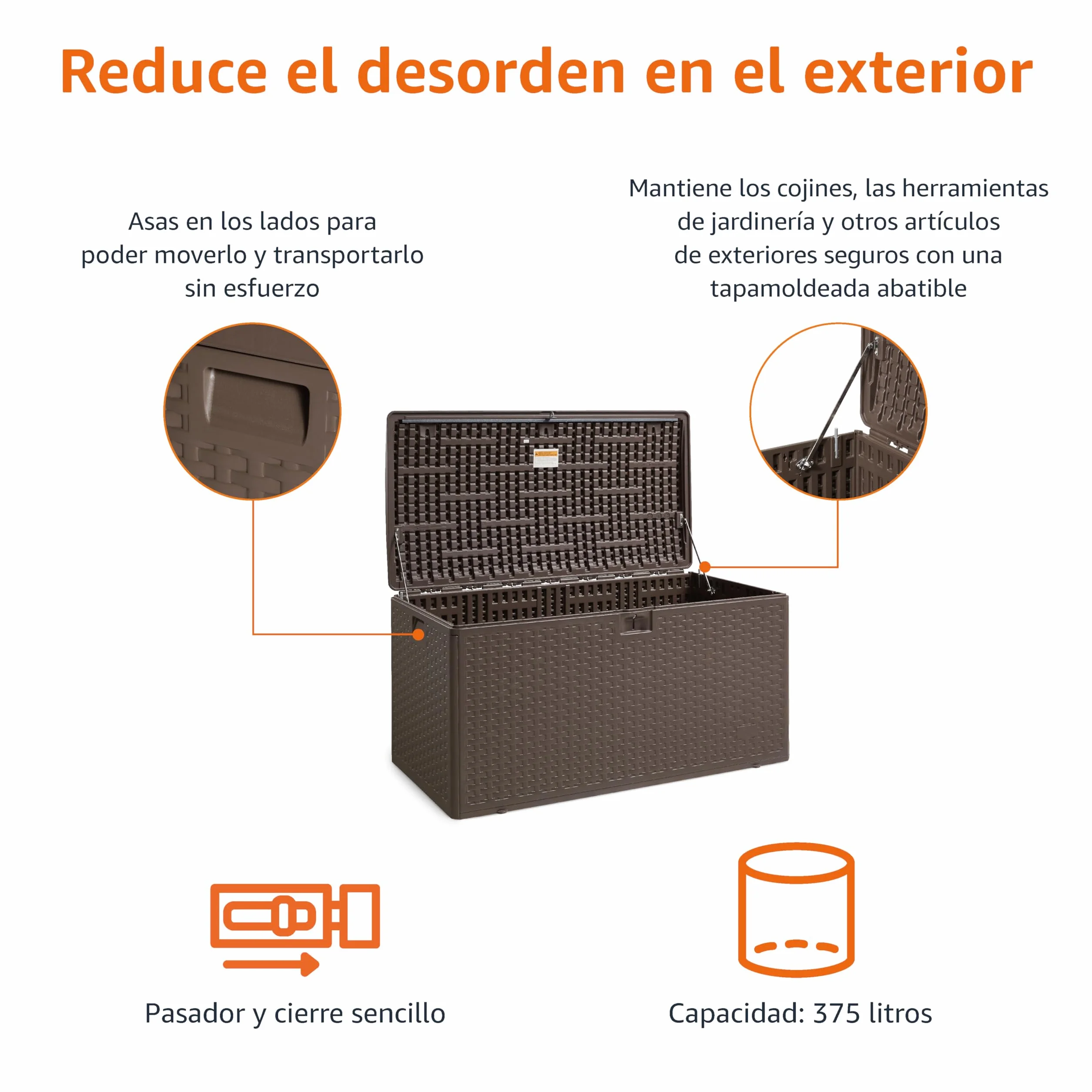 Amazon Basics Arcón para exteriores, caja de almacenamiento 375 l marrón