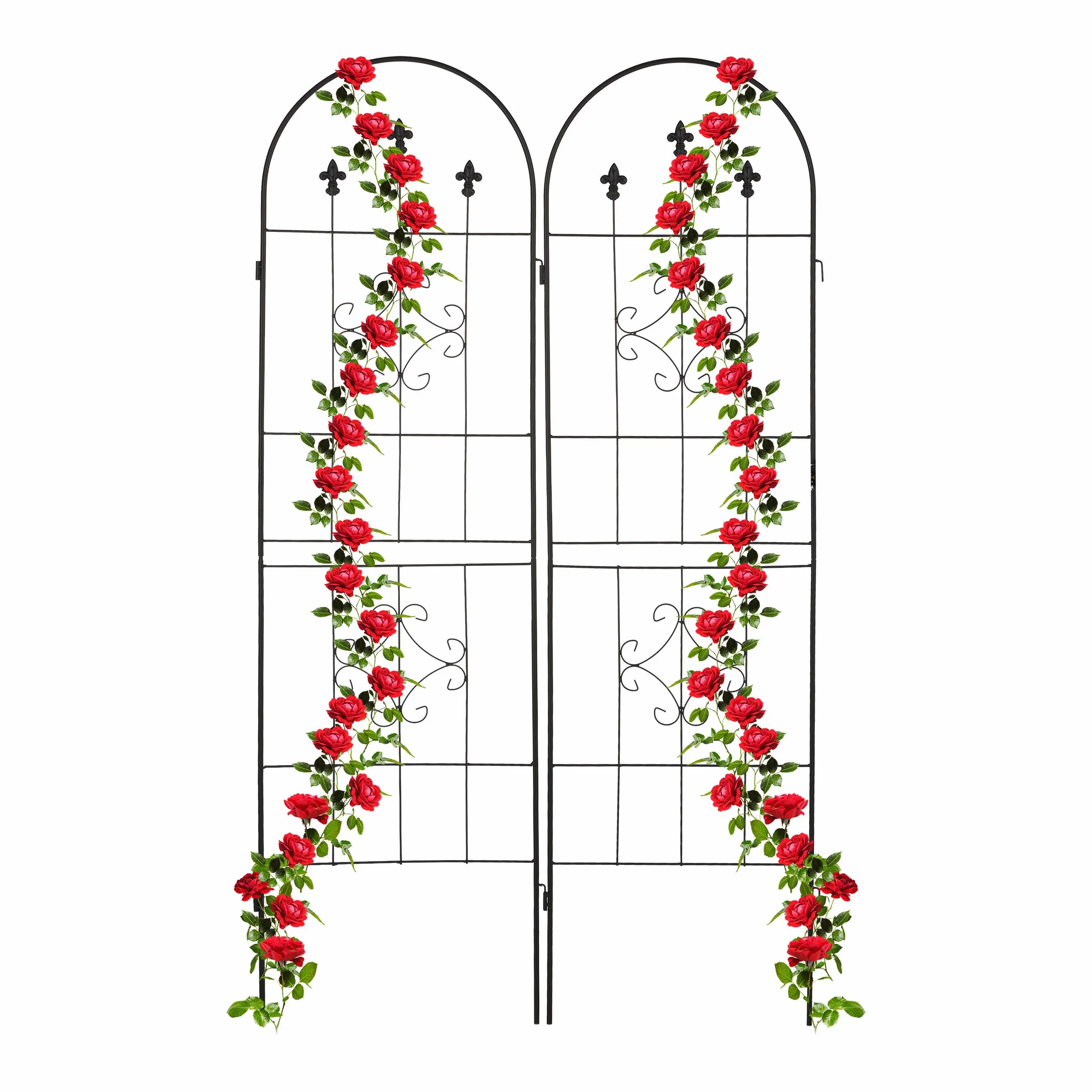 Relaxdays Soportes para Plantas, Set de 2, 180 x 50 cm, Metal, Celosía para Trepadoras, Autónomos, con Estacas, Negro