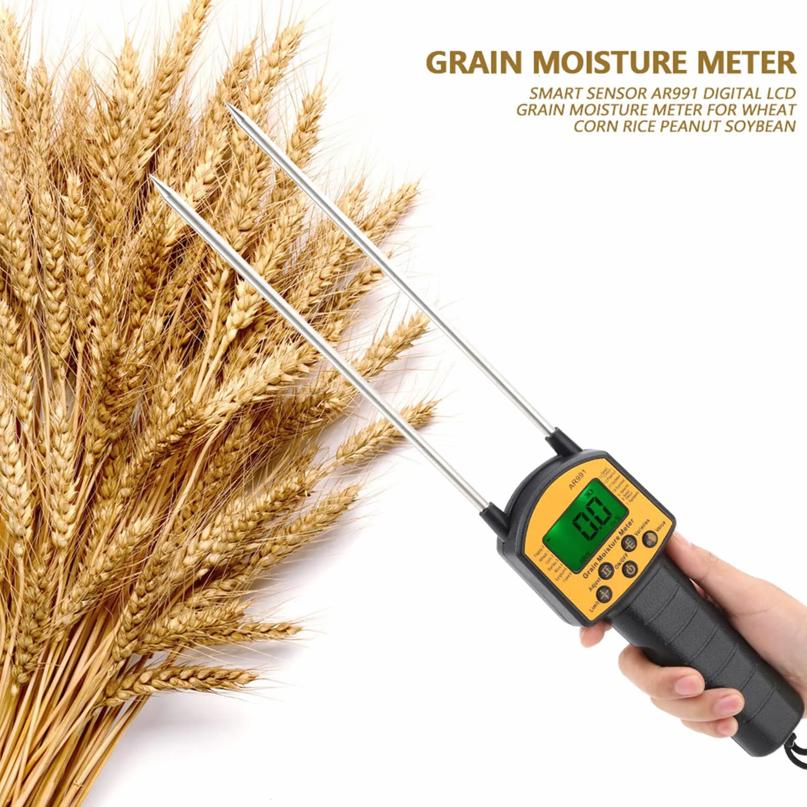 AR991 Medidor de humedad de grano digital portátil con sonda para trigo maíz arroz soja