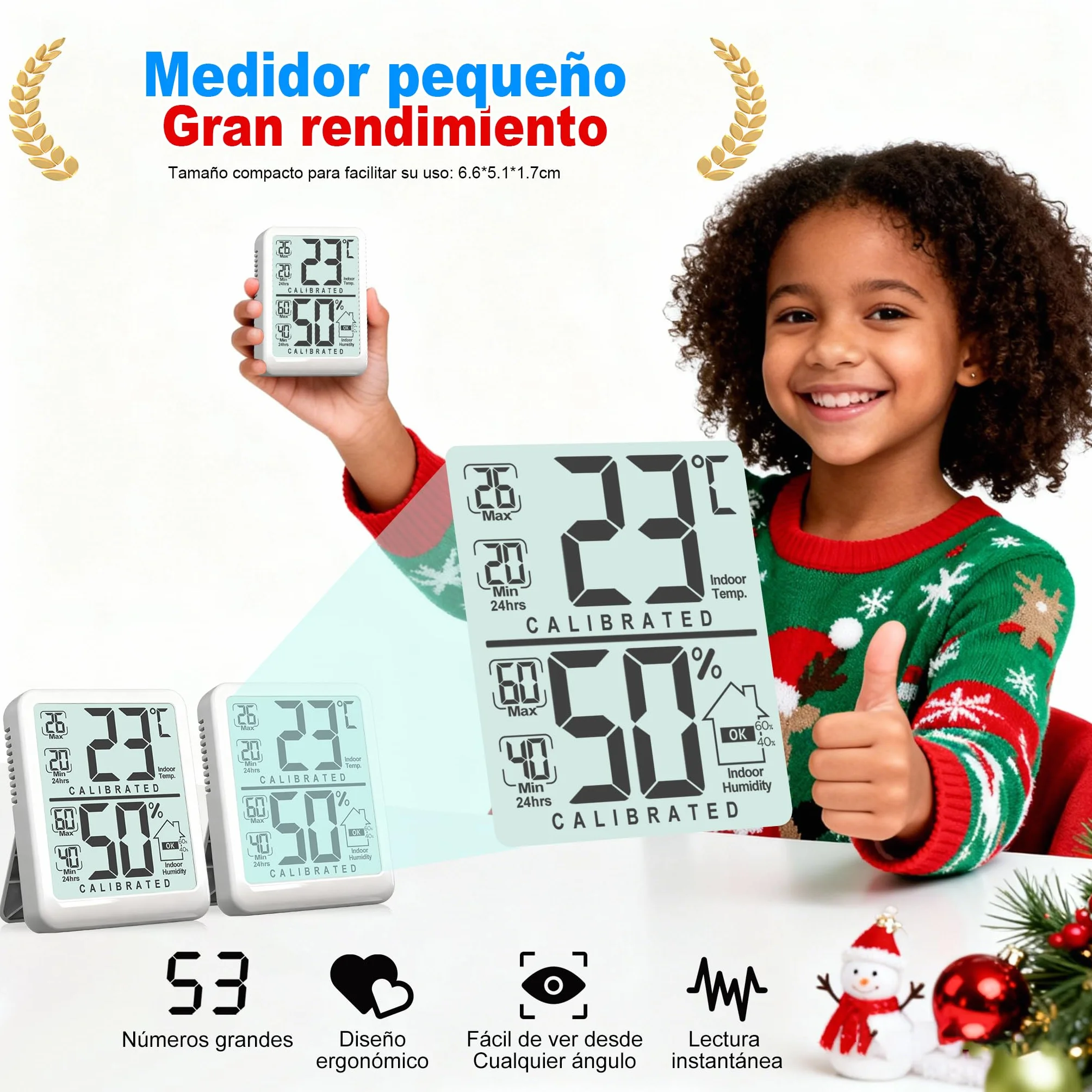 Antonki Termómetro Higrómetro Digital Interior Medidor Humedad Temperatura Máximo/Mínimo Hogar Plantas