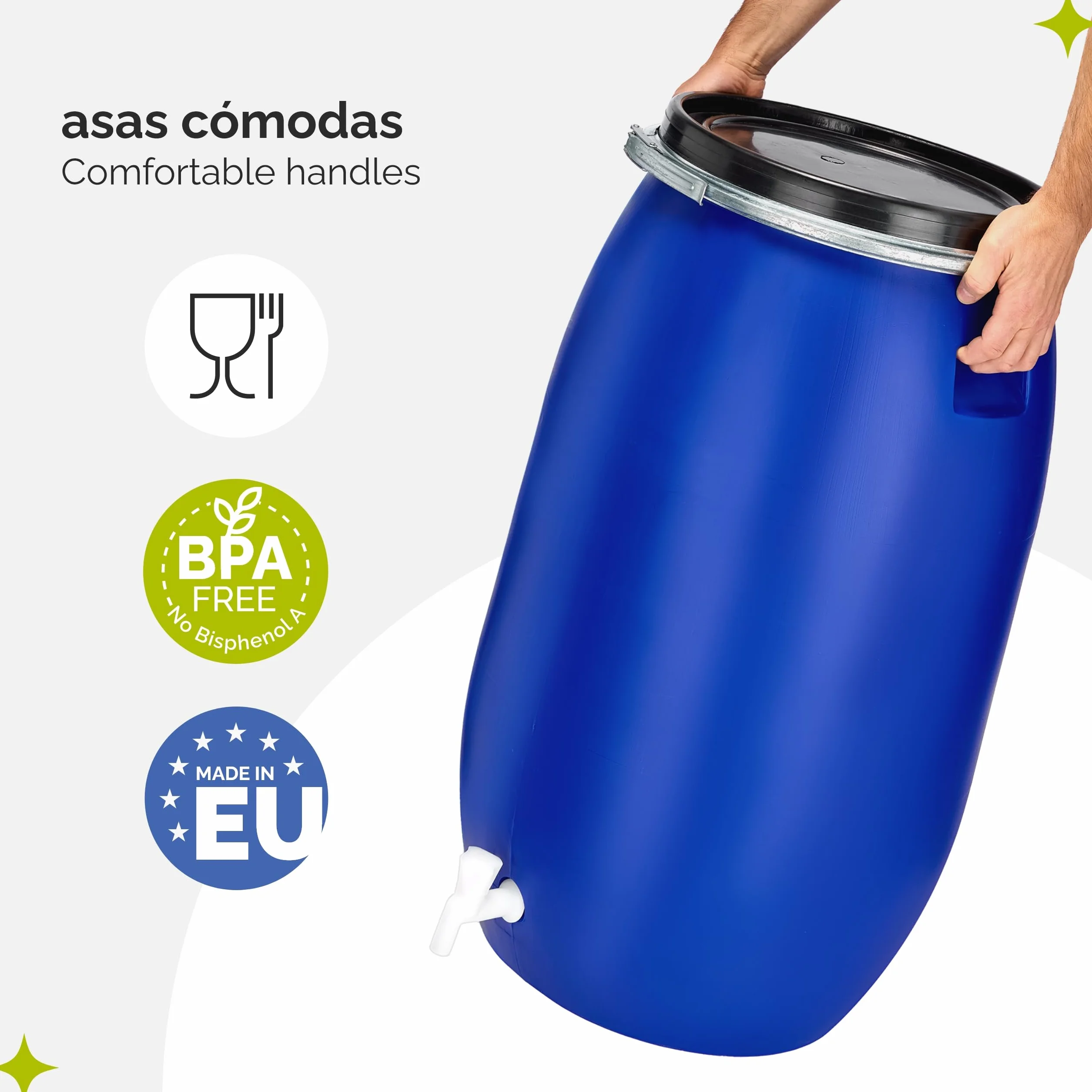 Barril de Agua de Lluvia HDPE 120 litros con Tapa Boca Ancha Garronda