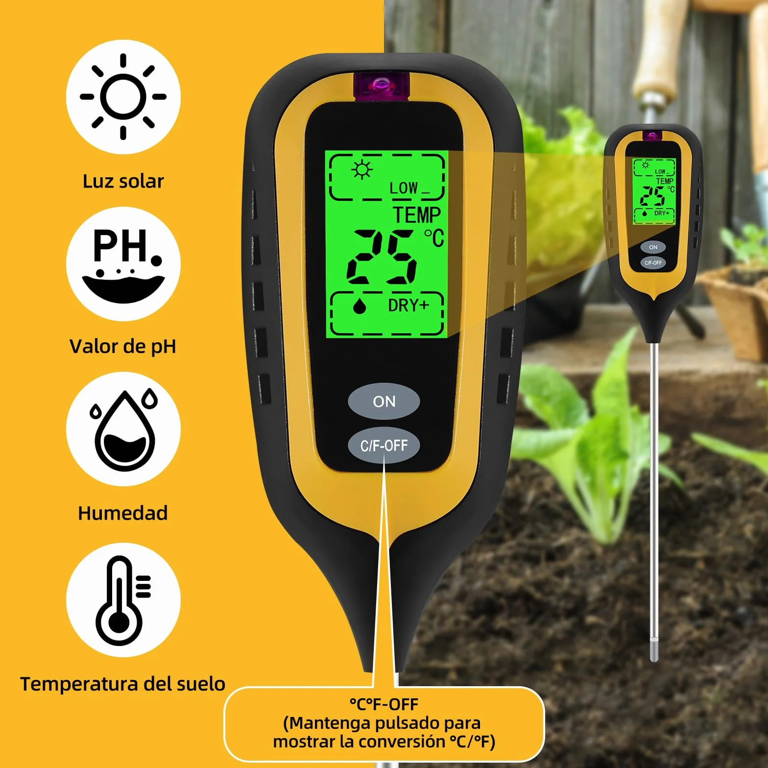 4 en 1 Medidor Humedad Plantas Medidor pH Tierra Suelo para Huertos Jardines