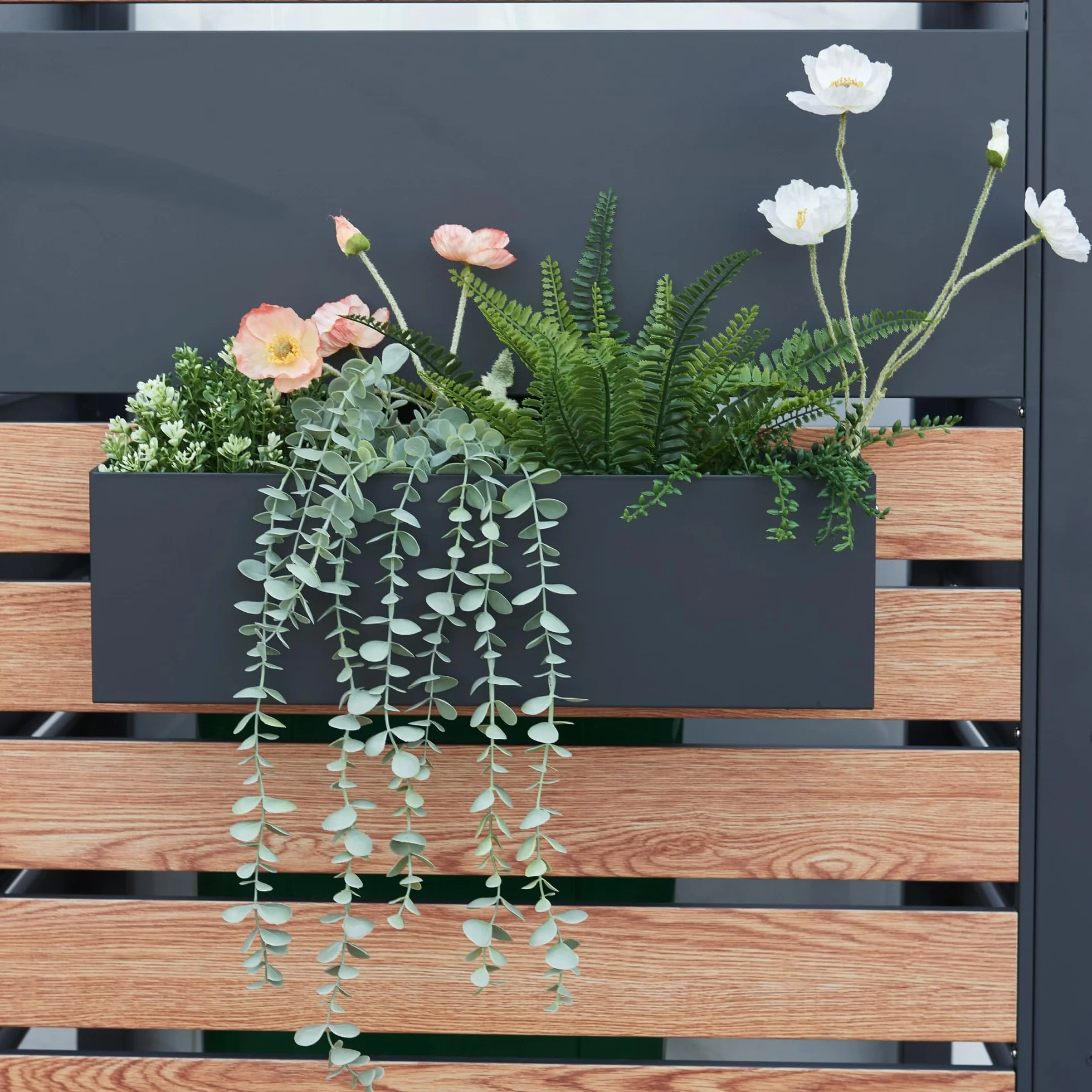[en.casa] Jardinera Colgante con Orificios de Drenaje Macetero Exterior o Interior con 2 Ganchos para Flores Hierbas de Cocina Acero Galvanizado 50x12x15 cm - Antracita