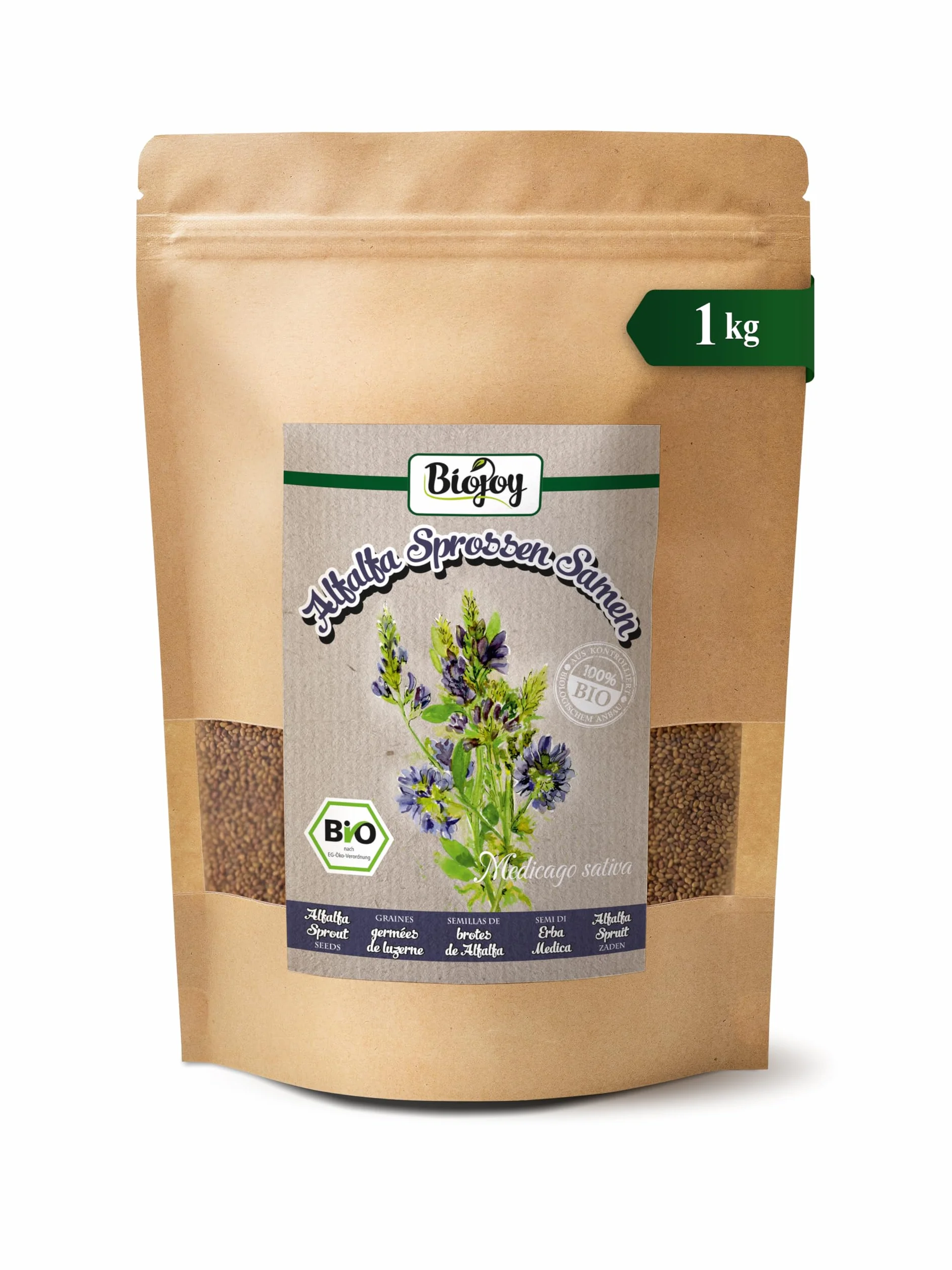 Biojoy Semillas de Alfalfa Orgánicas 1 kg Crudas Sin Aditivos