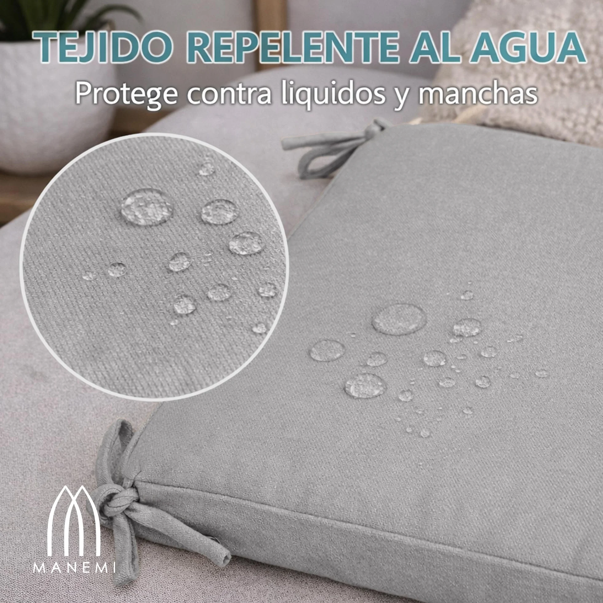 Cojín para silla 45x45x5 cm Repelente al agua Funda con cremallera desmontable Pack 4