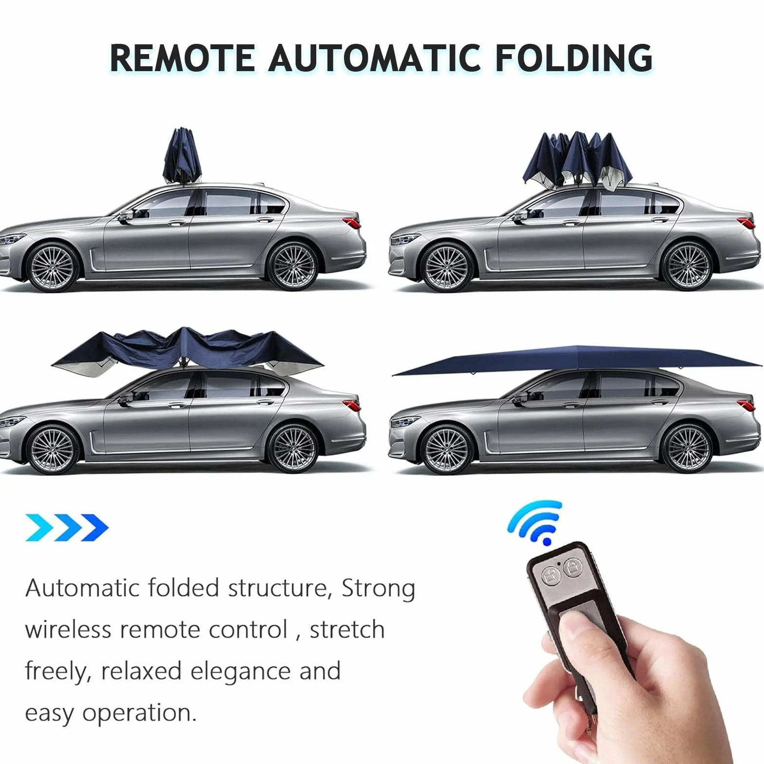 Cochera automática móvil con control remoto, toldo plegable portátil para proteger vehículo, Navy Blue 5.2m