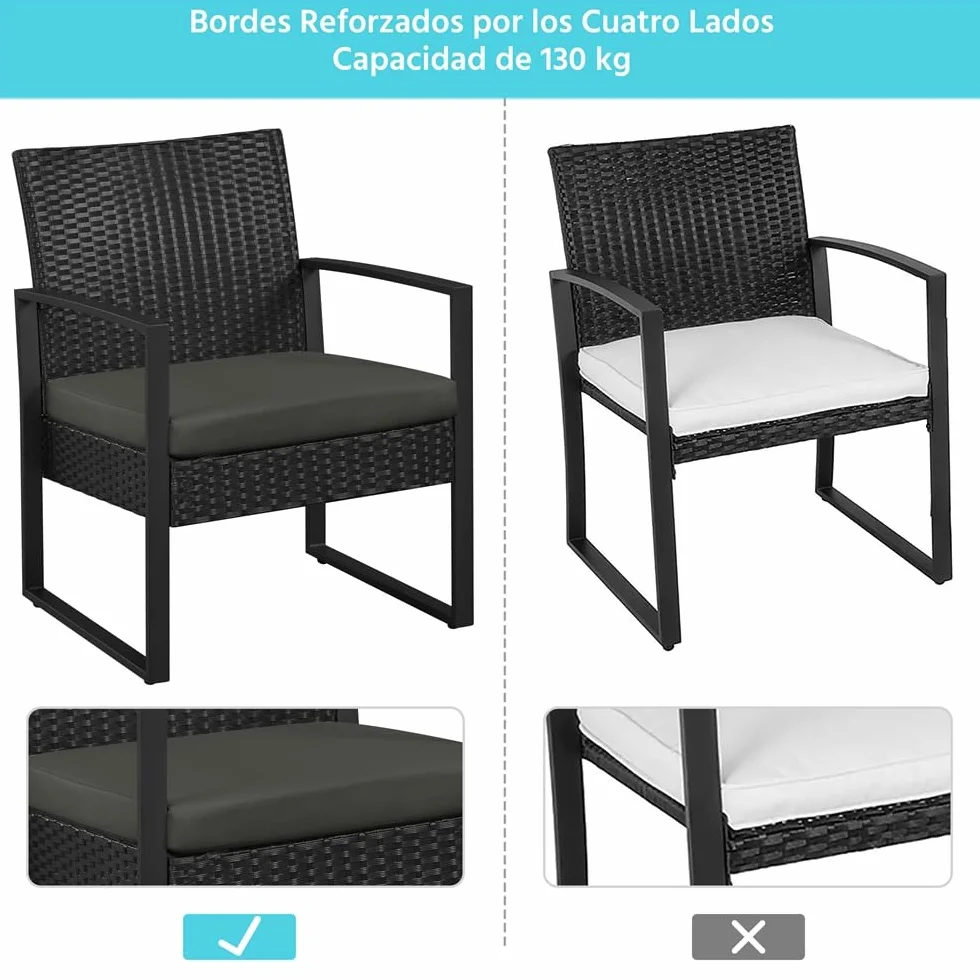 Yaheetech Conjunto de Mesa y Sillas Exterior Juego de Muebles Jardín Ratán Impermeable Negro Gris