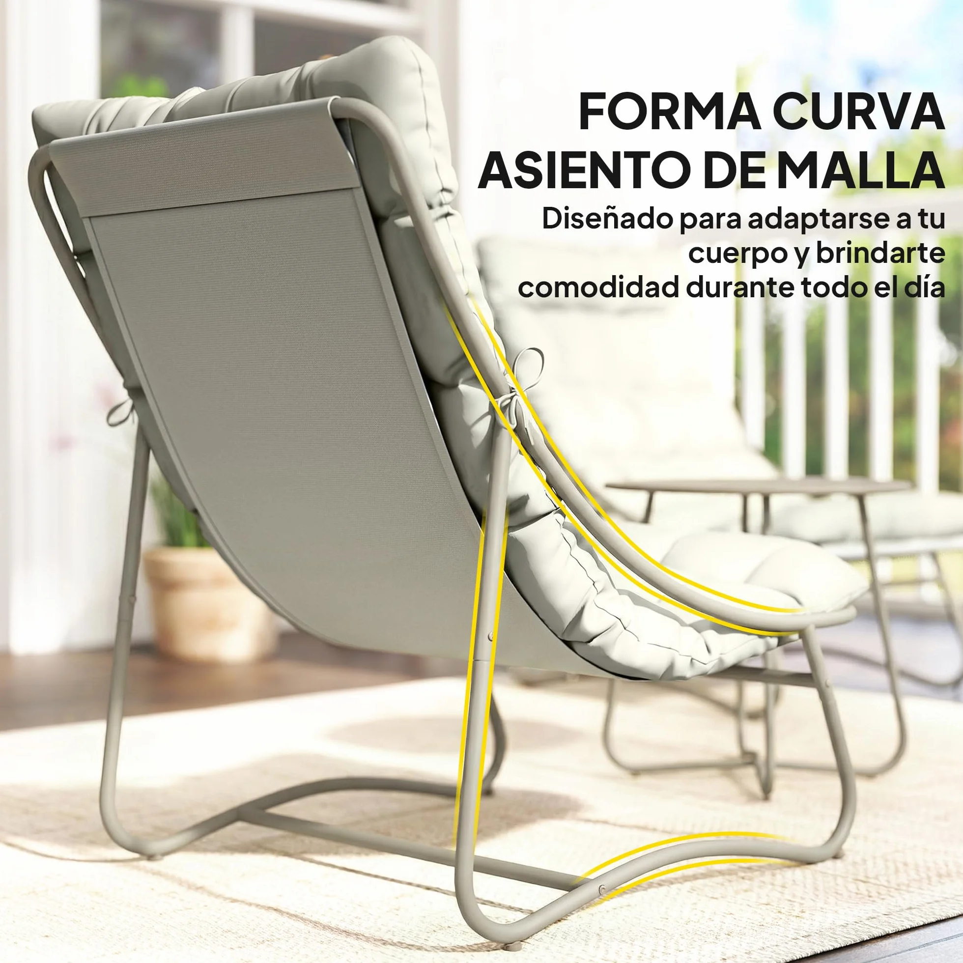 Outsunny Conjunto de Mesa y Sillas de Terraza Exterior 3 Piezas, Muebles de Jardín con Cojines, Gris Claro