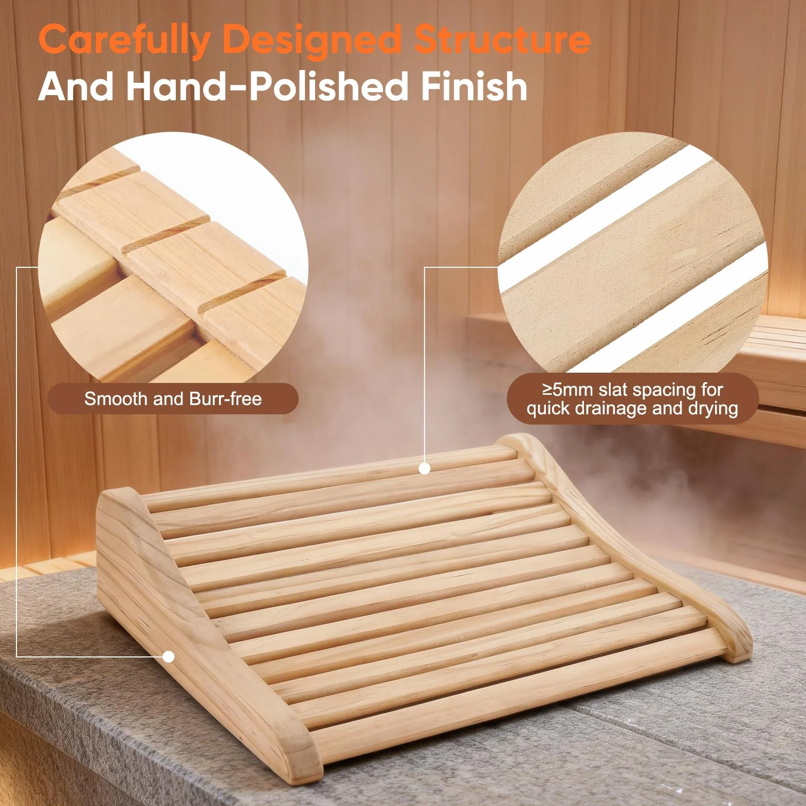 Reposacabezas de Sauna de Madera 2 Piezas, Almohada Cervical Ergonómica para Sauna, Soporte de Cabeza de Madera Natural de Cedro, Accesorio de Sauna para Relajación y Confort 37x33x10cm