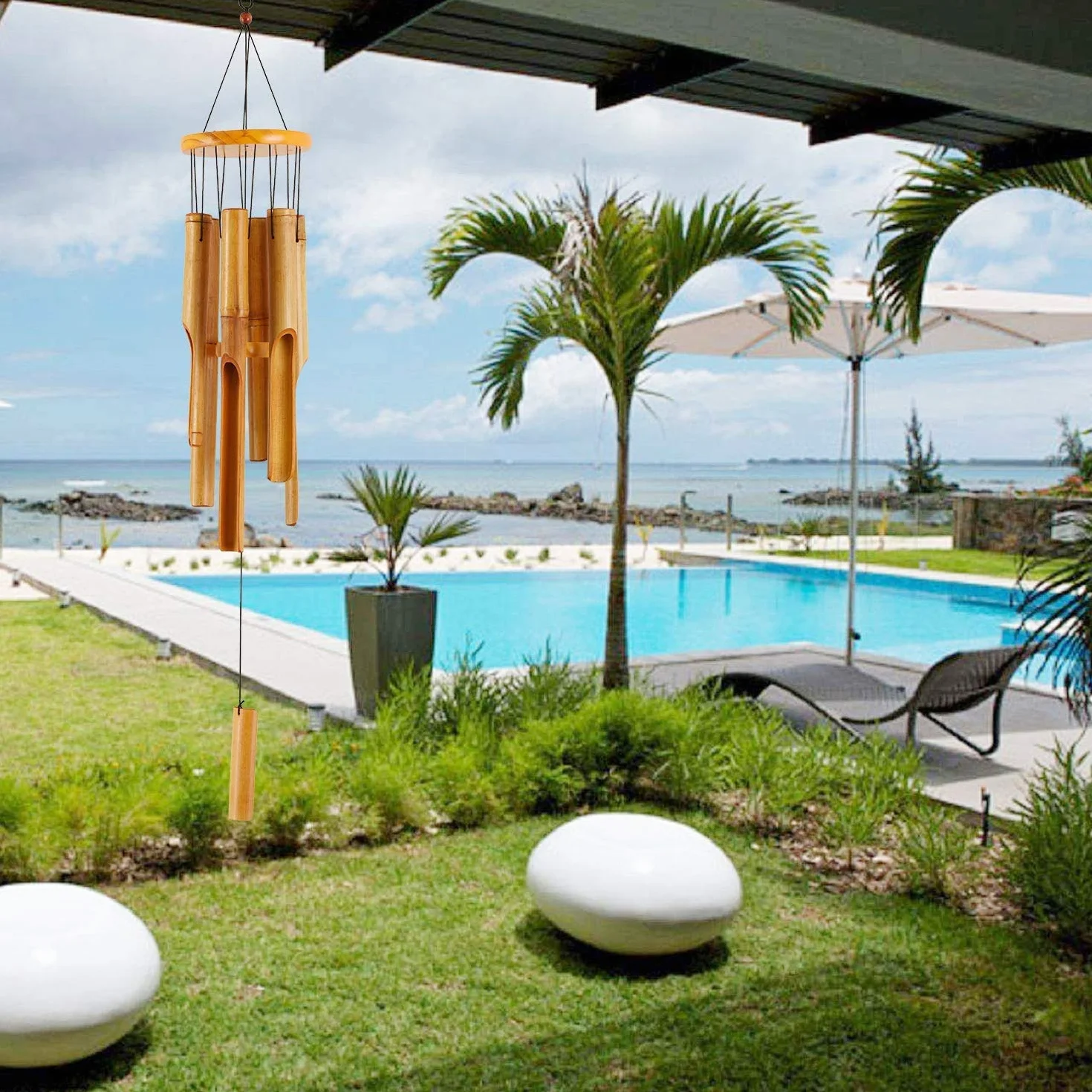Campanillas de Viento de Bambú de Madera Decorativas 32 pulgadas para Jardín Patio