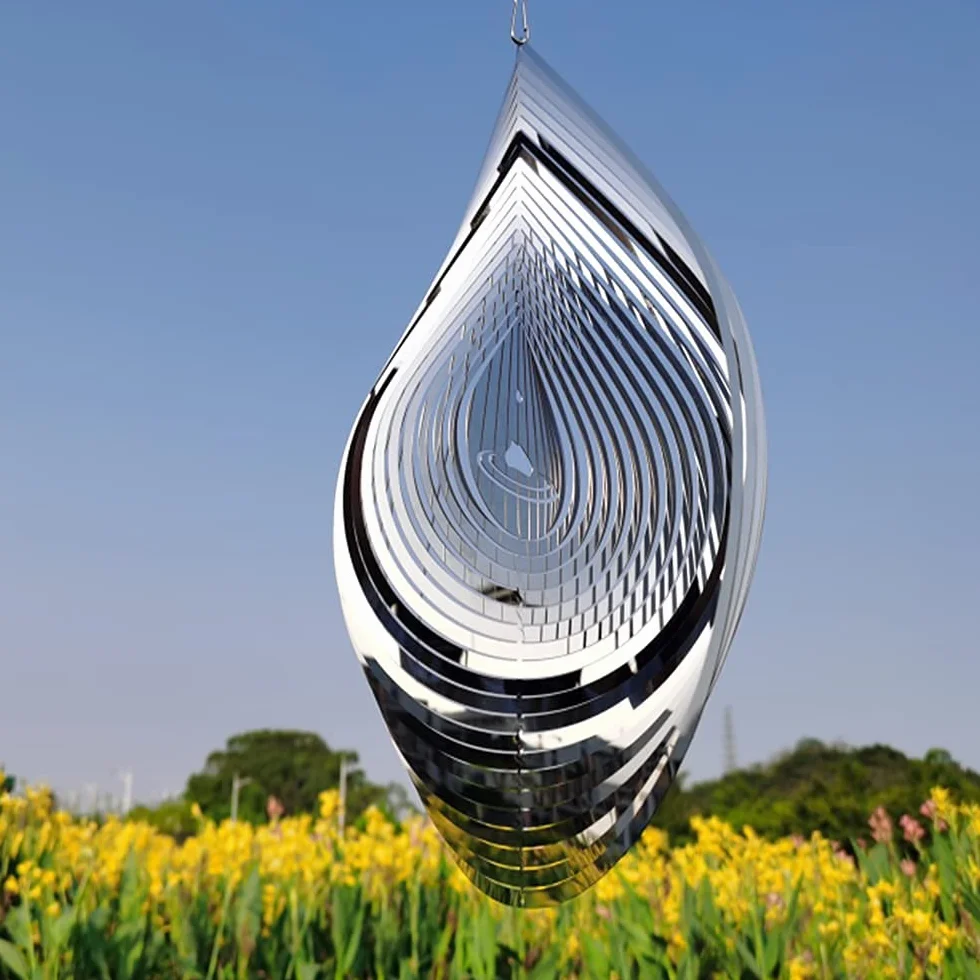 3D Stainless Steel Wind Spinner 12inch Water Droplets Sculptures for Indoor Outdoor Garden Decoration