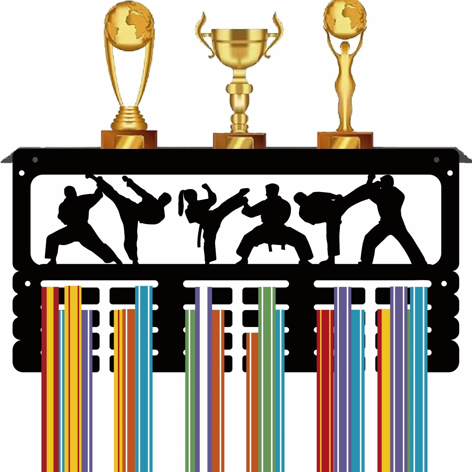 CREATCABIN Soporte Medallas Karate Estante Trofeos 4 Fila Montaje En Pared 40x20x10cm