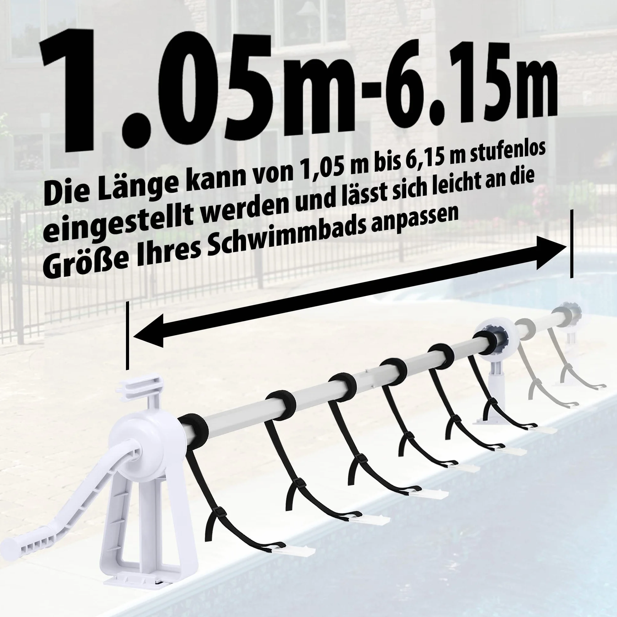 Aufun Enrollador de Piscina Premium 1,05 – 6,15 m Sistema de Enrollado Móvil con 8 Bandas de Fijación