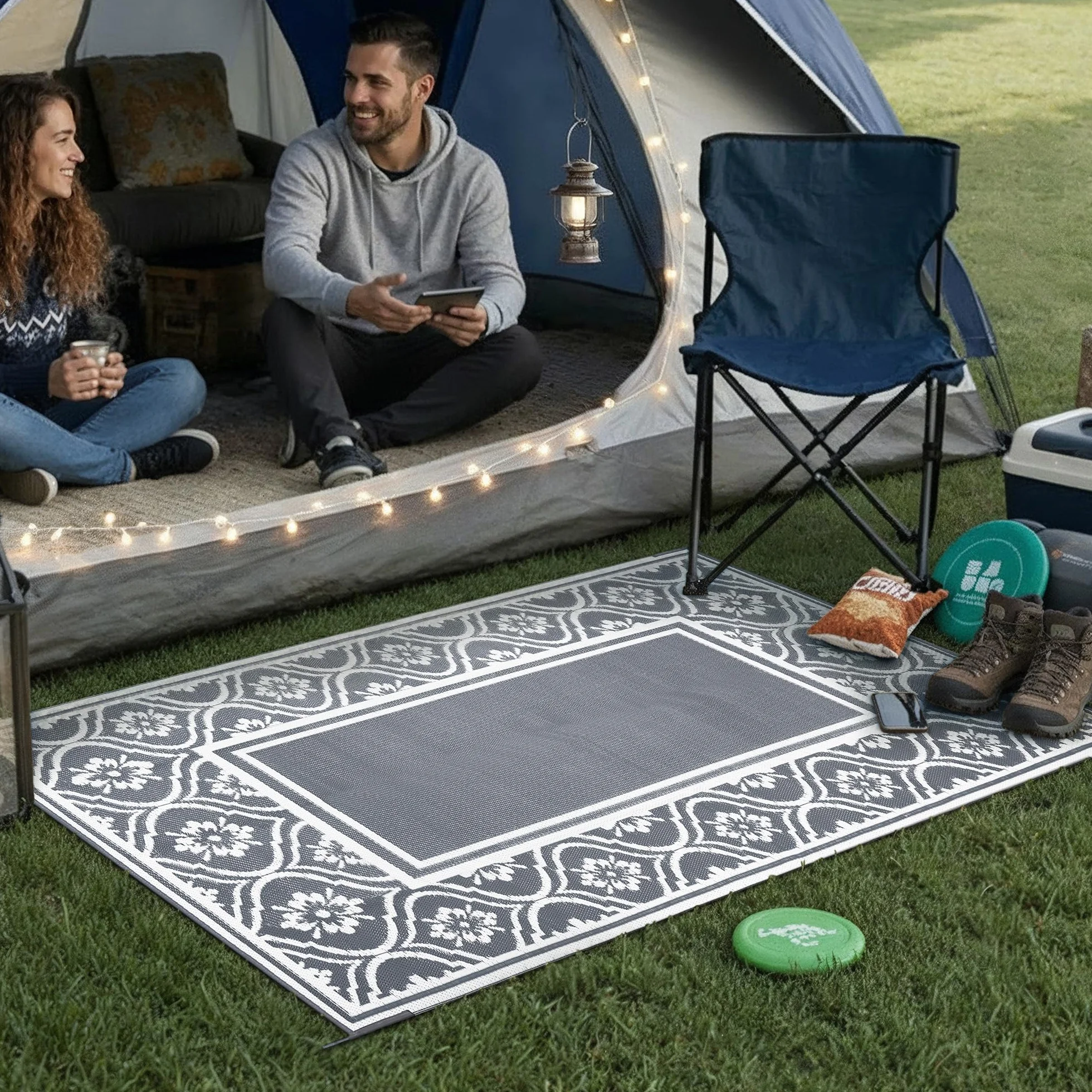 Alfombra para exteriores PureCozy 120x180 cm resistente UV reversible gris