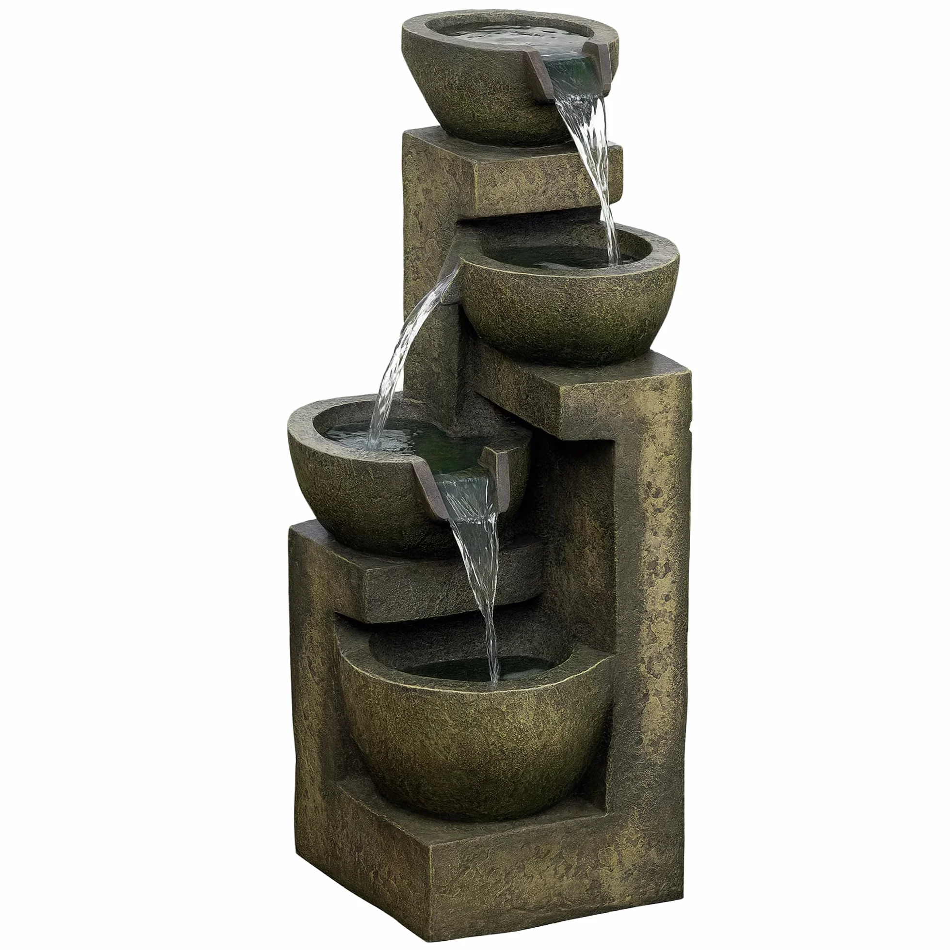 Outsunny Fuente de Jardín 5W Fuente de Agua en Cascada de 4 Niveles con Bomba de Agua y Salida de Agua Ajustable para Decoración Patio 25x24x60 cm Multicolor