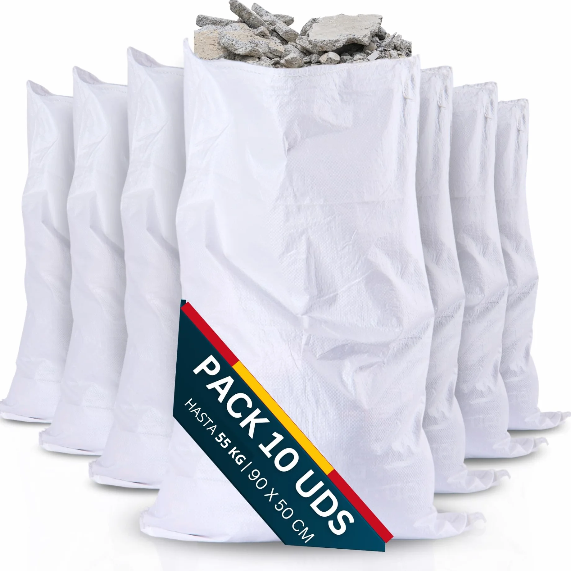 Sacos Para Escombros 50x90cm RESISTENTES 55kg, Saco Rafia Reutilizables, Bolsas para Jardin y Transporte
