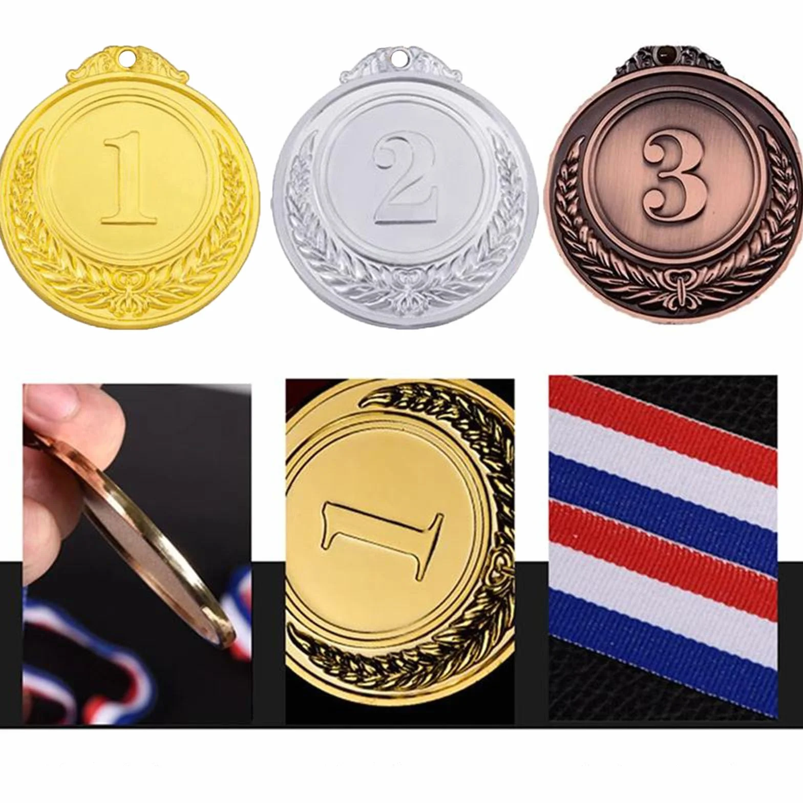 Medalla de Metal con Números, Doradas Plateadas y Bronce, Aleación de Zinc 3 Piezas