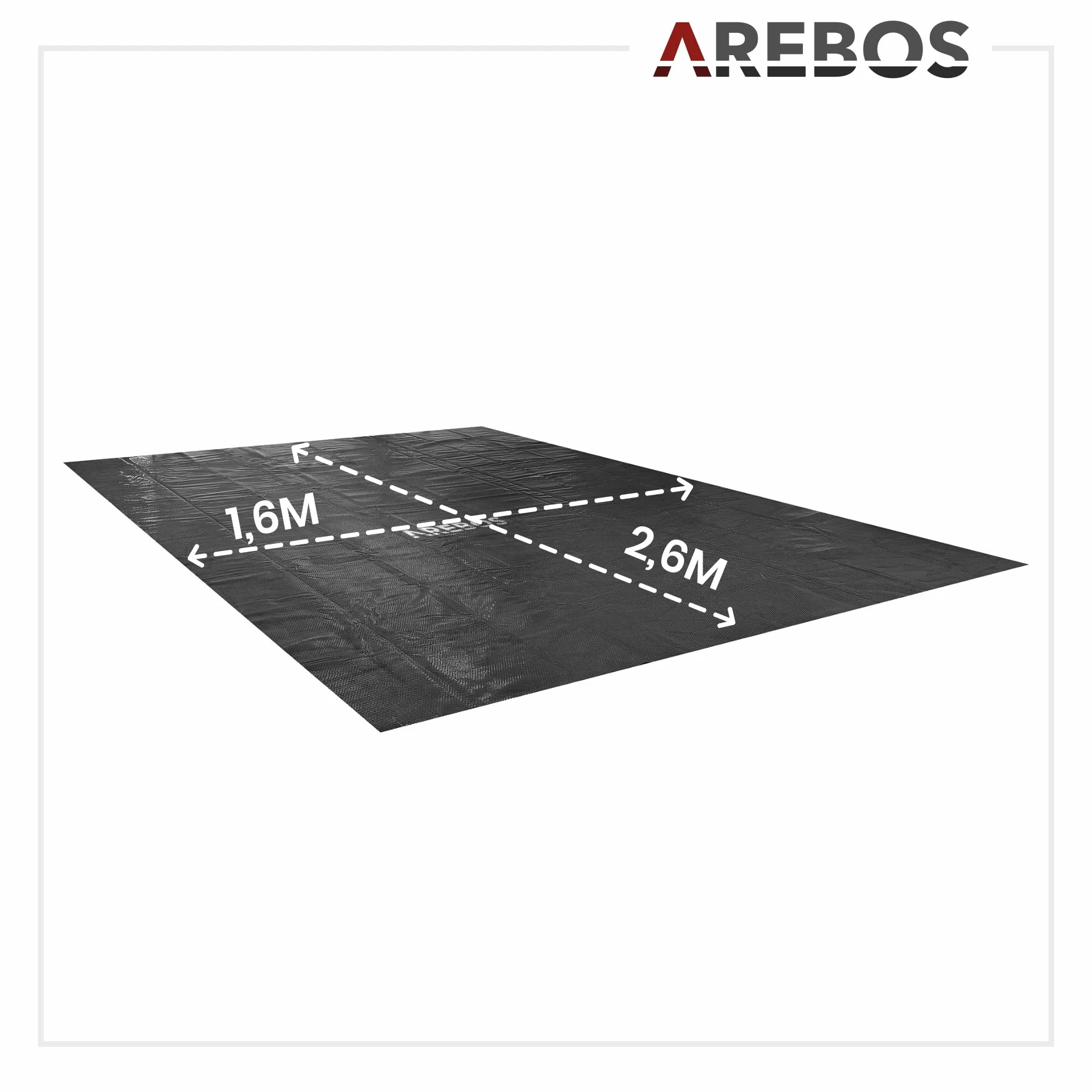 Arebos Cubierta Solar Piscina Rectangular 2,6 x 1,6 m Lona Térmica 120 µm Negro