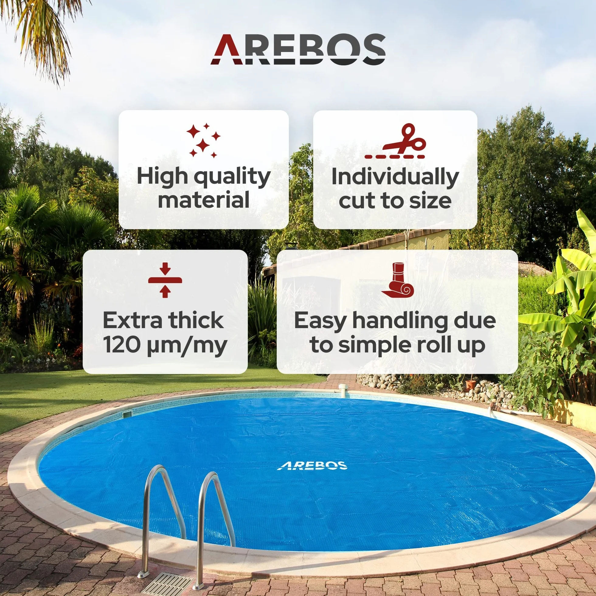 Arebos Cubierta Solar Piscina Redonda Ø 3,05 m Azul 120 µm Protector Térmico