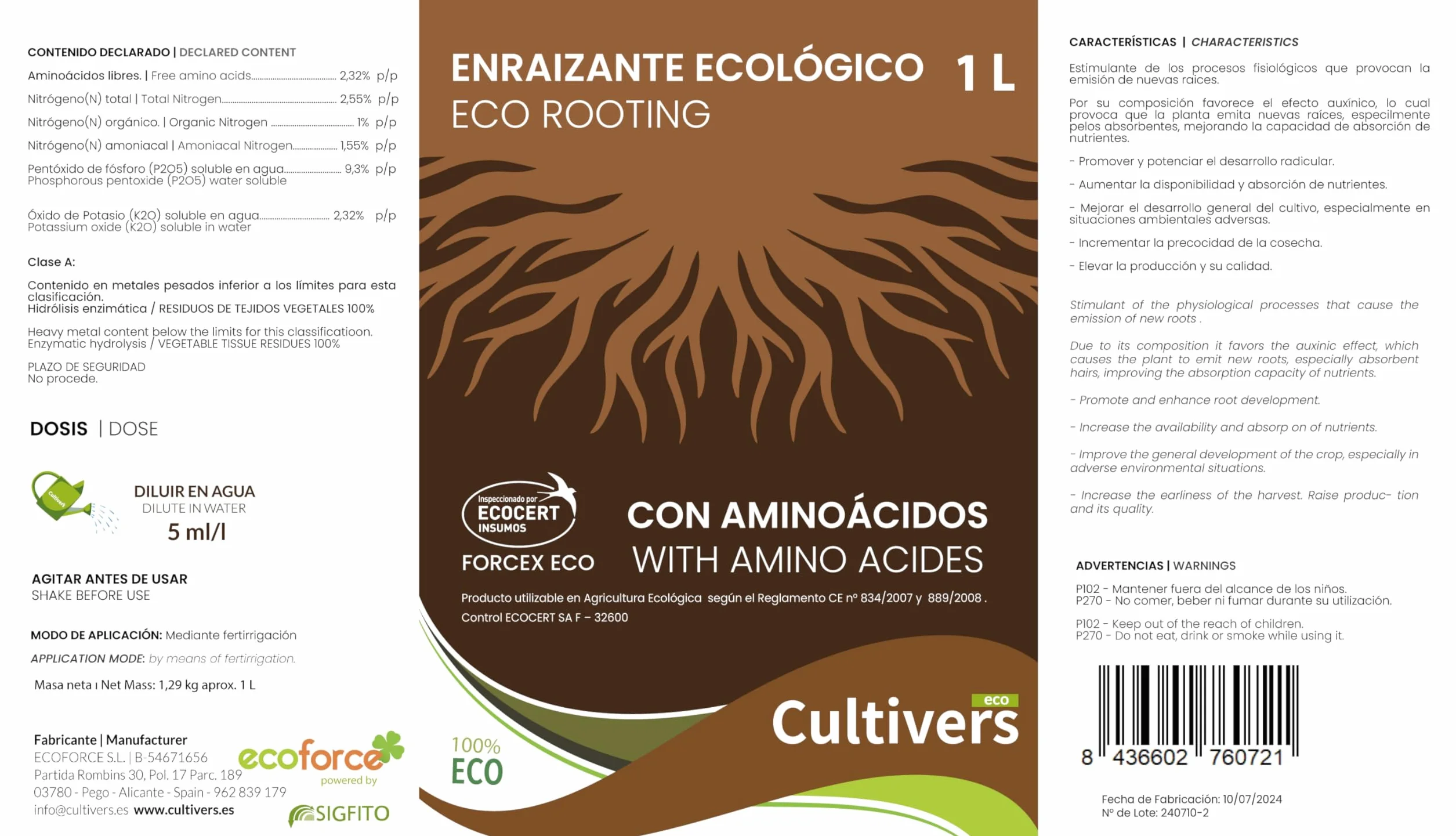 CULTIVERS Enraizante Ecológico 250 ml hormonas de enraizamiento naturales