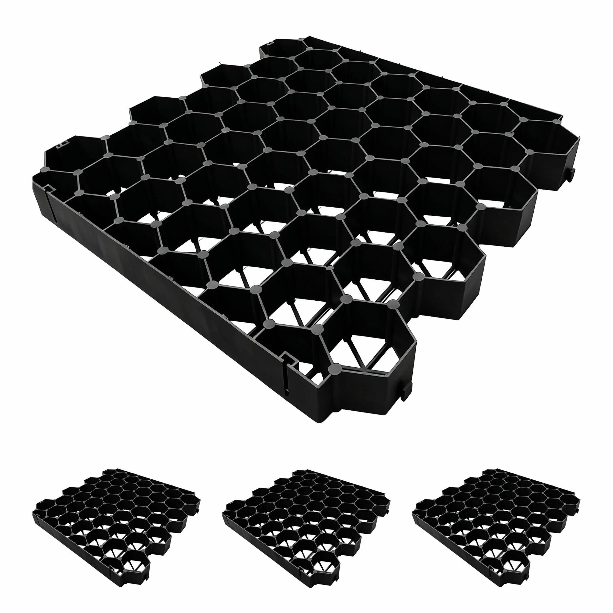 Relaxdays Rejillas para césped de plástico 50x50 cm Negras Set 4 Unidades