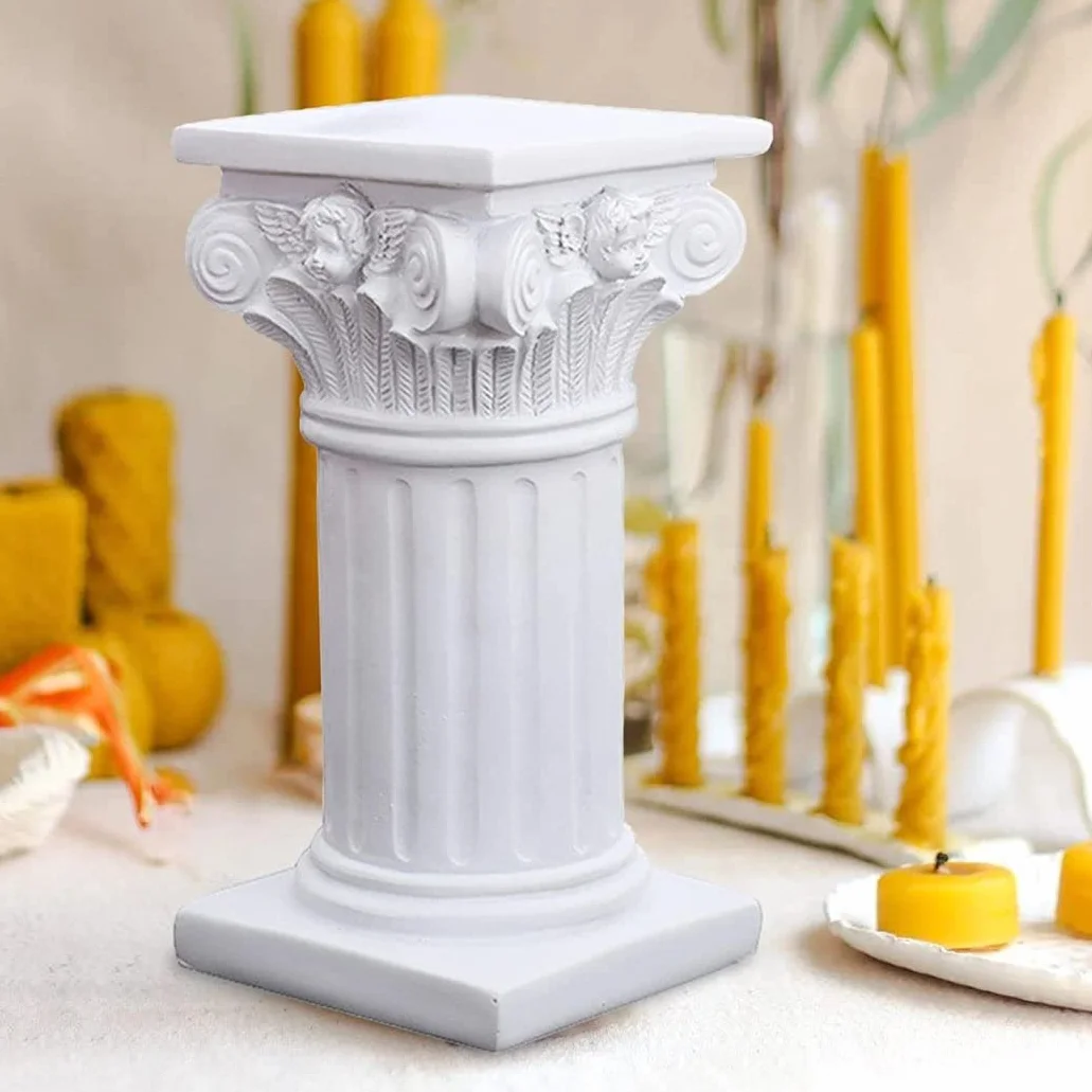 Columnas Romanas Decorativas de Resina 3.7x3.5x6.9 Pulgadas Pedestal Blanco