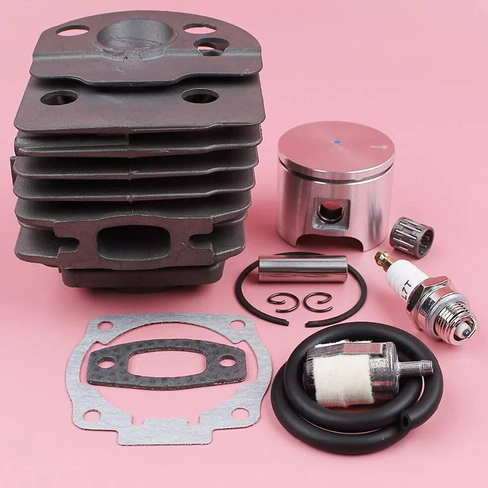 Kit de junta de bujía de línea de filtro de combustible de pistón de cilindro de 46mm compatible con Husqvarna 55 51 pieza de herramienta de jardín de motosierra