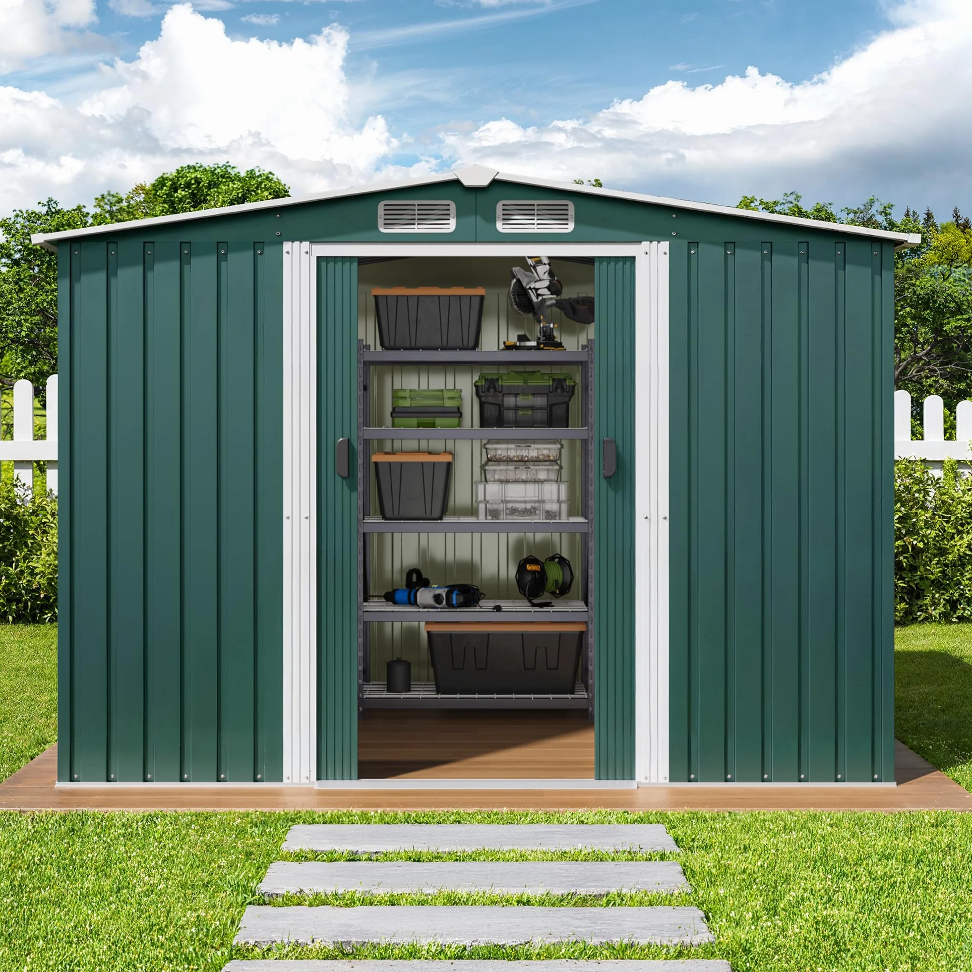Xbro Caseta Jardín Exterior Metálico 247x193x179 cm con Ventilación Verde