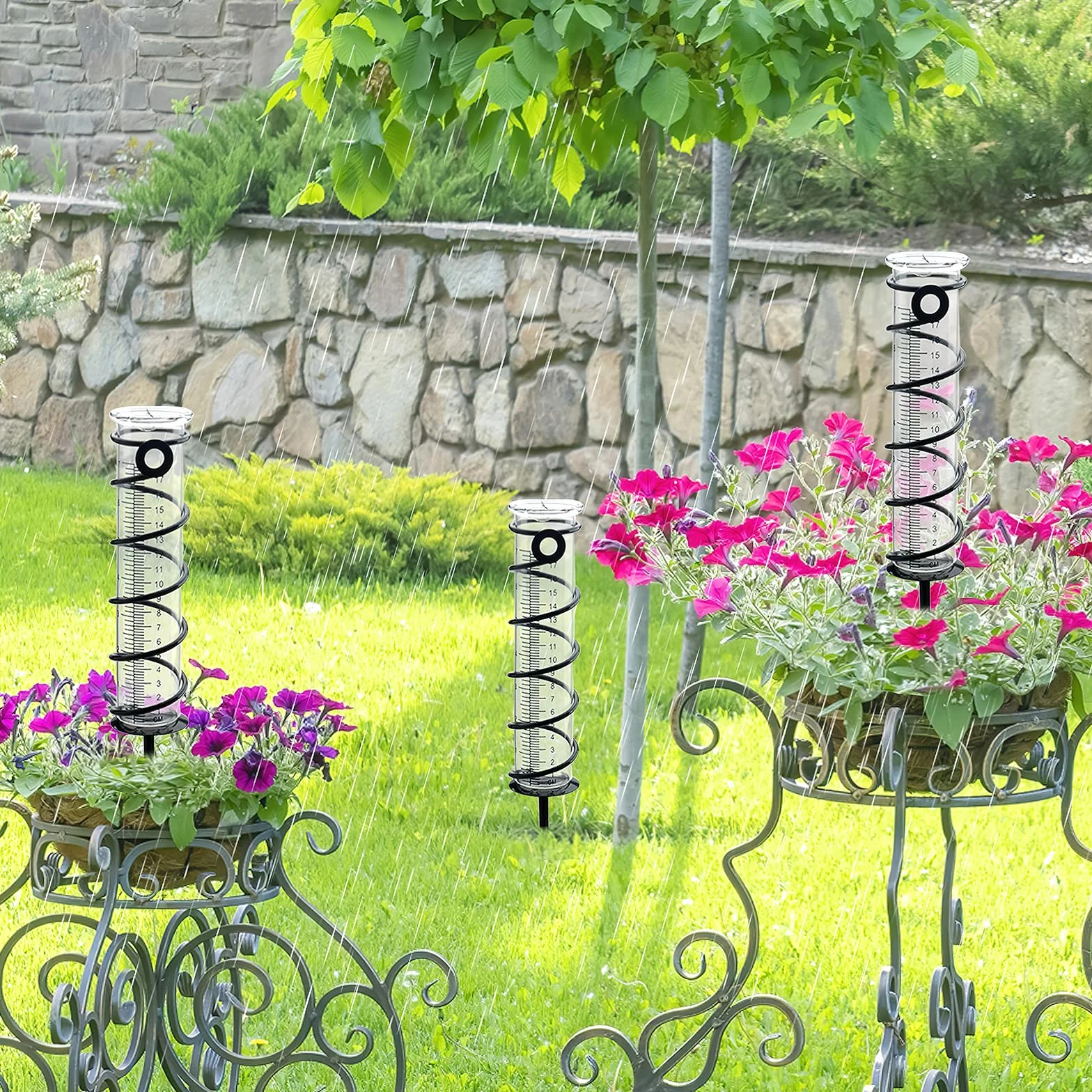 Pluviómetro extraíble con estaca de Metal en Espiral para jardín césped terraza