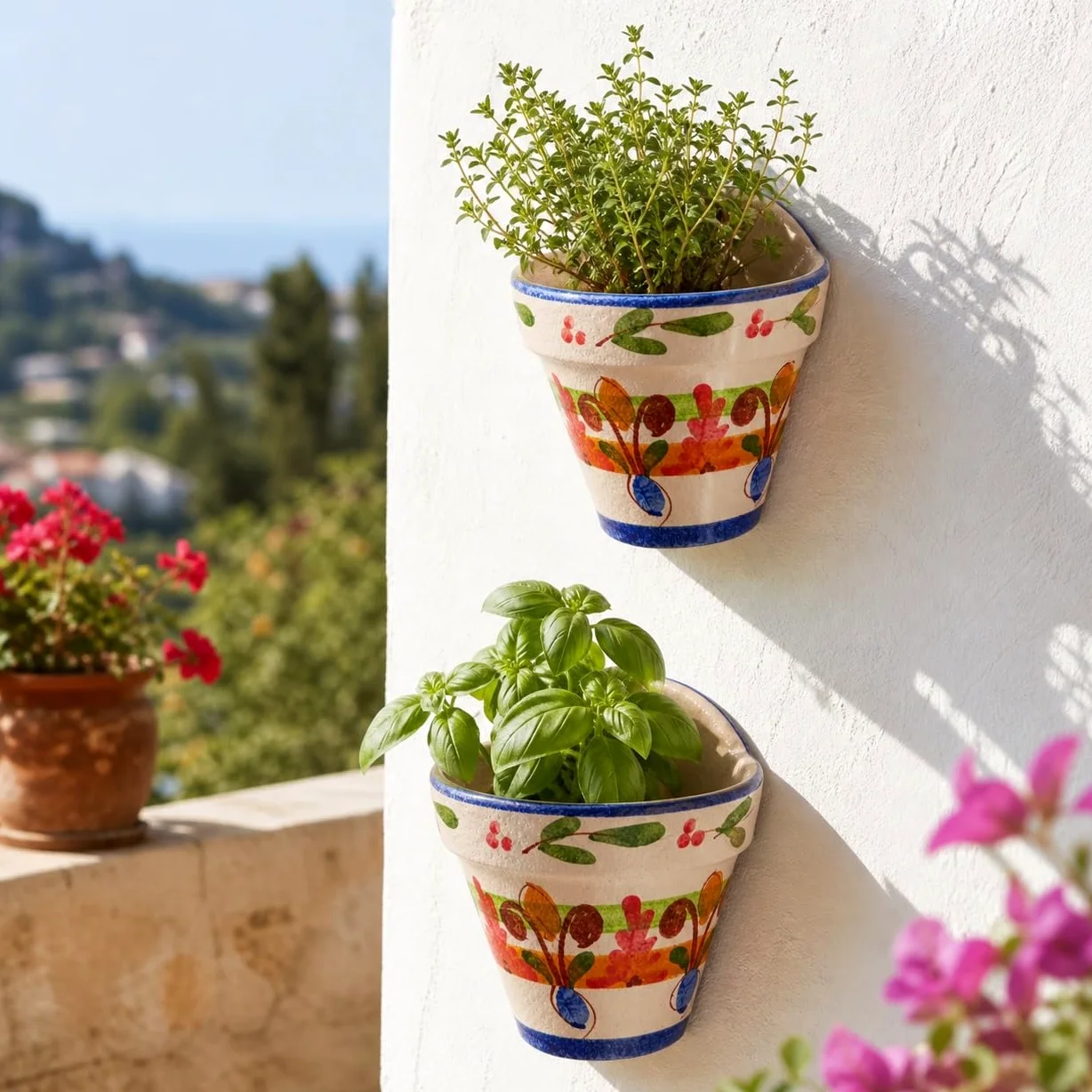 Maceta Colgante cerámica Pack de 4, maceteros 17 x 18 cm para Plantas, Pared, balcón y terraza