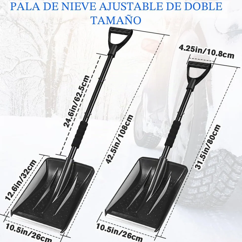 Carretilla Elevadora de Nieve 108 cm Desmontable 4 Piezas Pala Nieve Ajustable Portátil