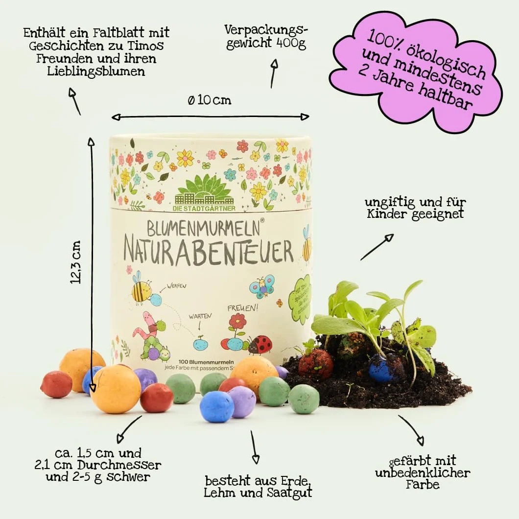 Canicas de flores de colores Mi aventura en la naturaleza enrolladas a mano ecológicas duraderas 2 años regalo niños