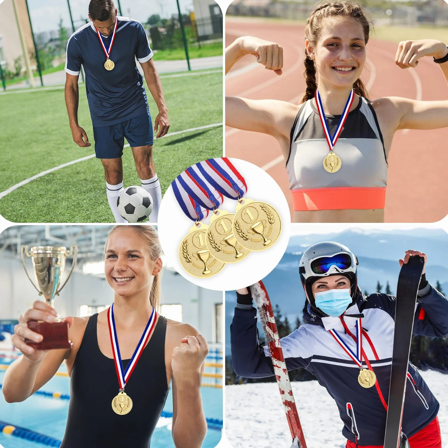 Medallas de Metal de Aleación de Zinc, Paquete de 12 Medalla de Ganador para Concursos Deportivos Futbol Baloncesto Tenis
