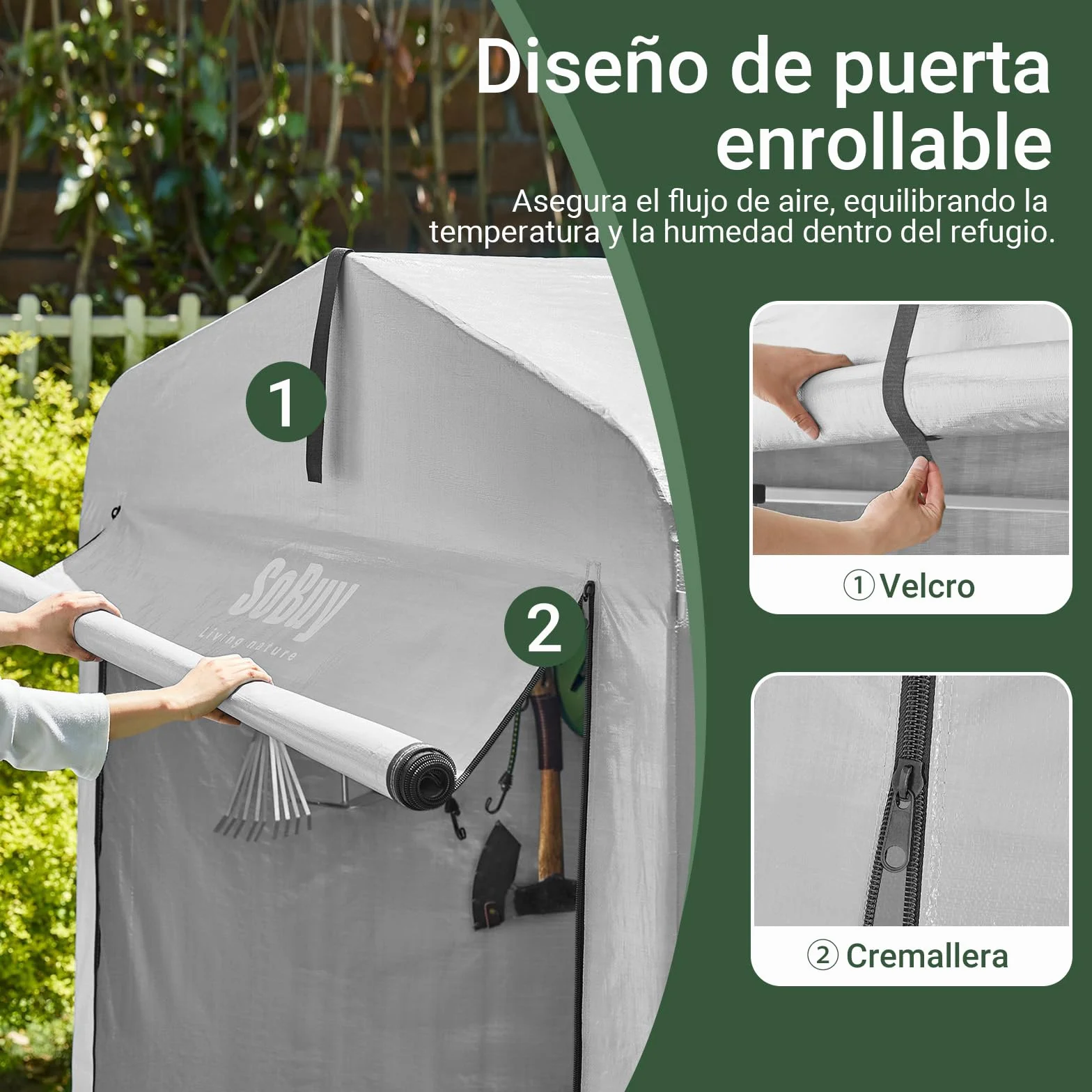 SoBuy Caseta Jardin Exterior con Ganchos Garaje Impermeable 159x219x165 cm KLS11-II-L