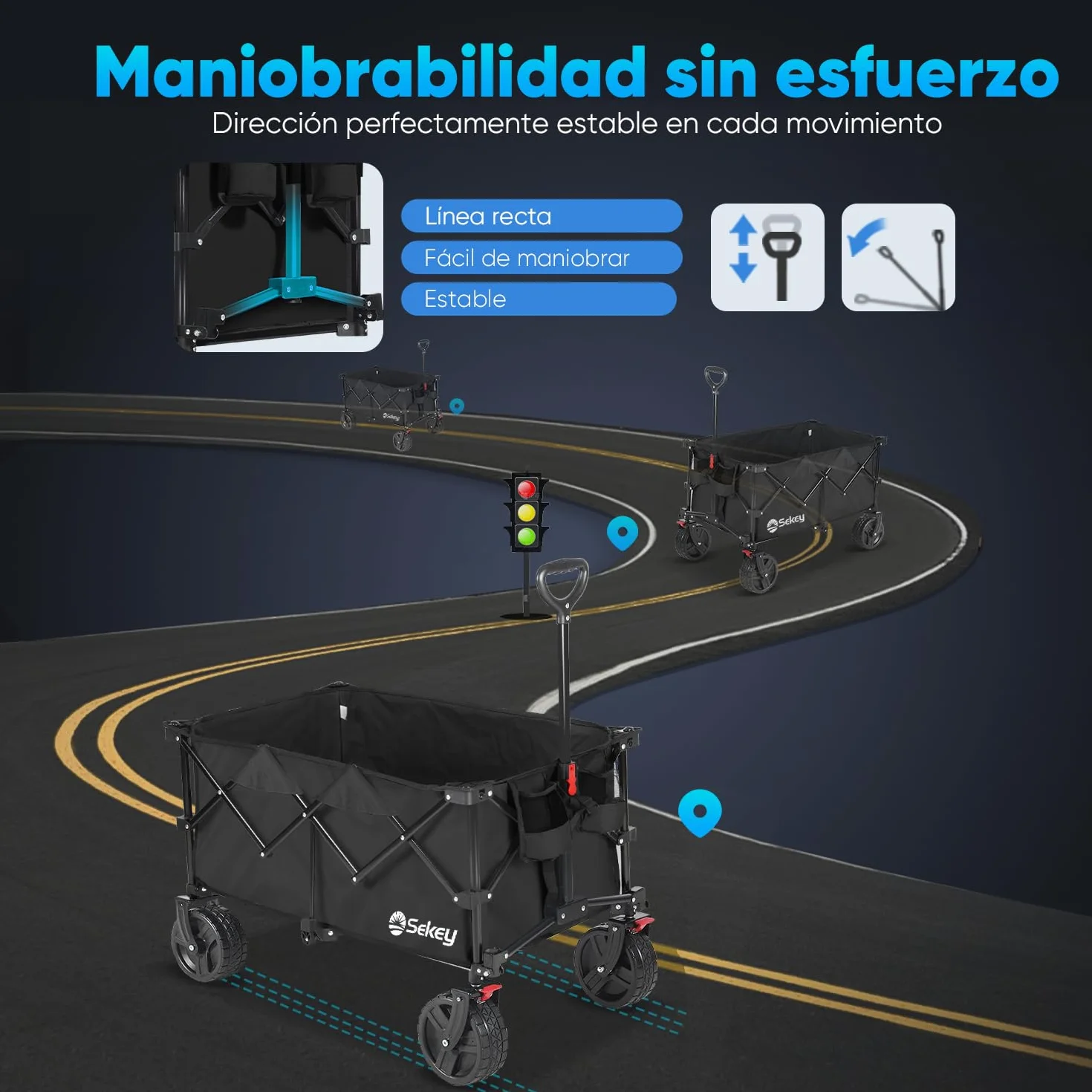 Sekey XXL Plus Carro Playa Ruedas Grandes con Frenos 200L 200KG, Carrito Plegable Todo Terreno SE4011, Negro Profundo