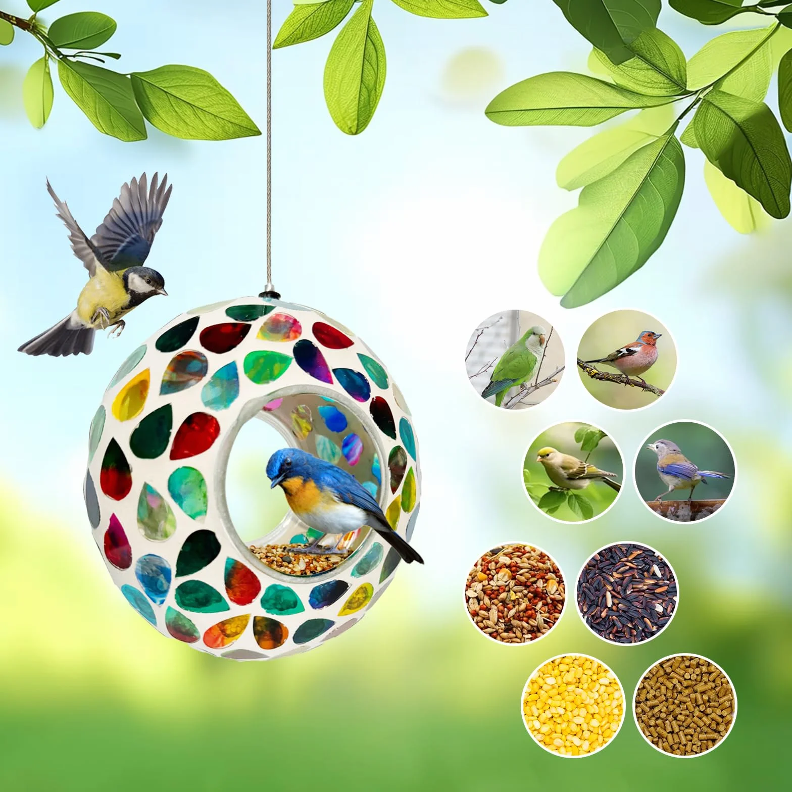 Comederos para pájaros para exteriores, de cristal, color blanco