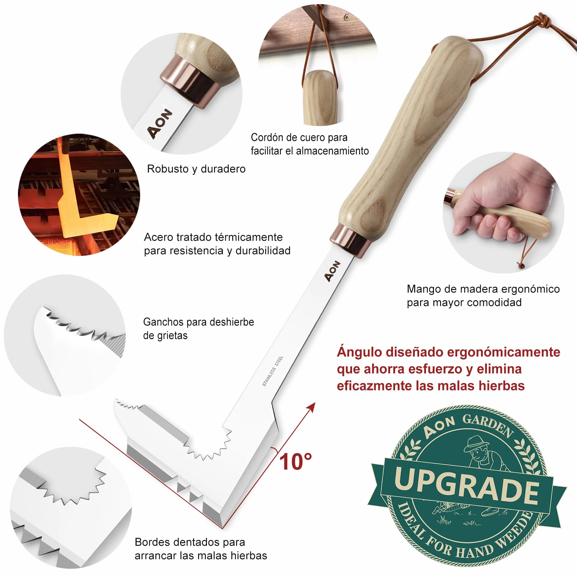 AON Extractor de Malas Hierbas 2-Pack – Acero Termotratado, Mango Ergonómico de Fresno para Jardín y Césped