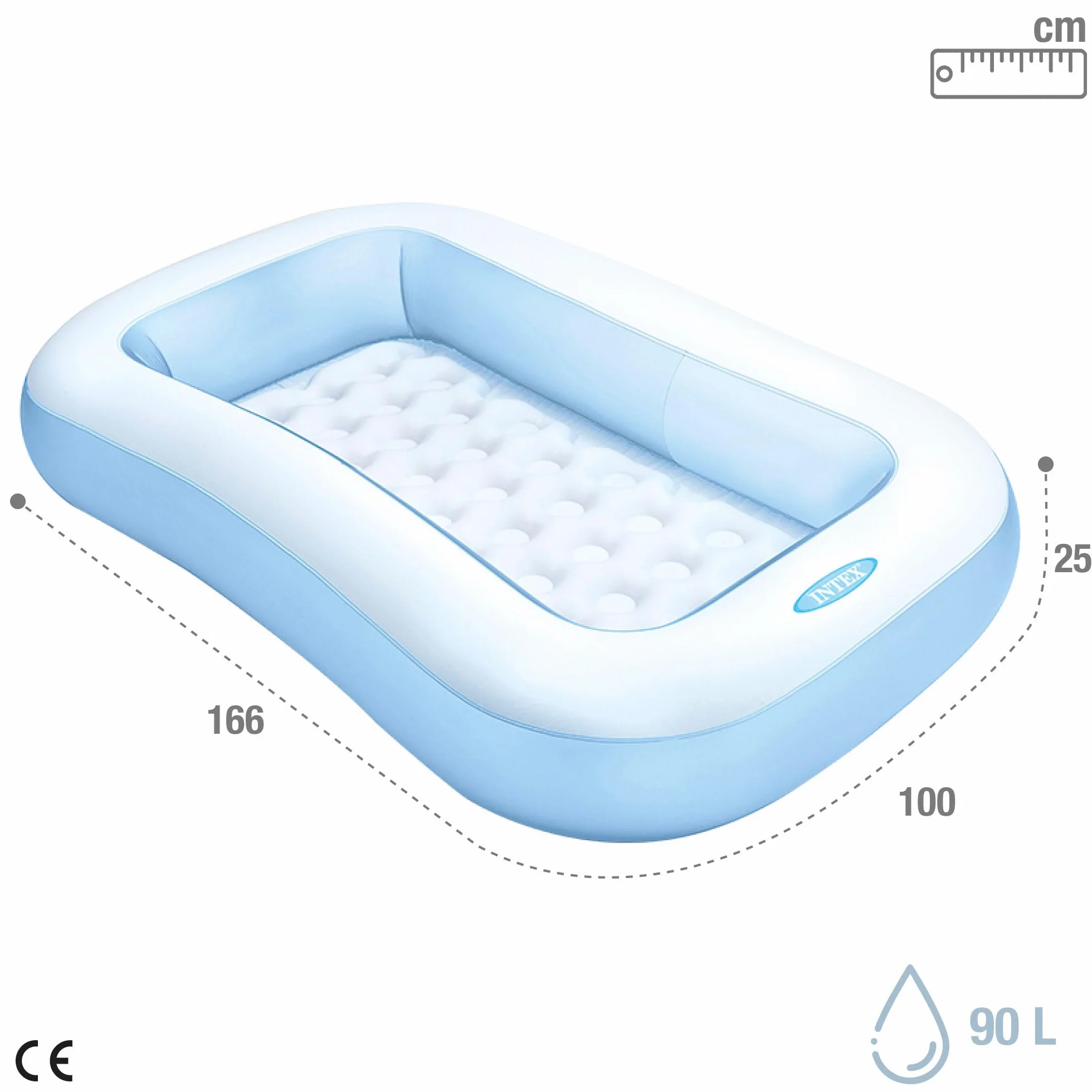 Intex Piscina Hinchable Infantil Rectangular 166x100x25 cm 90 litros Suelo Hinchable Azul para niños Parche reparación