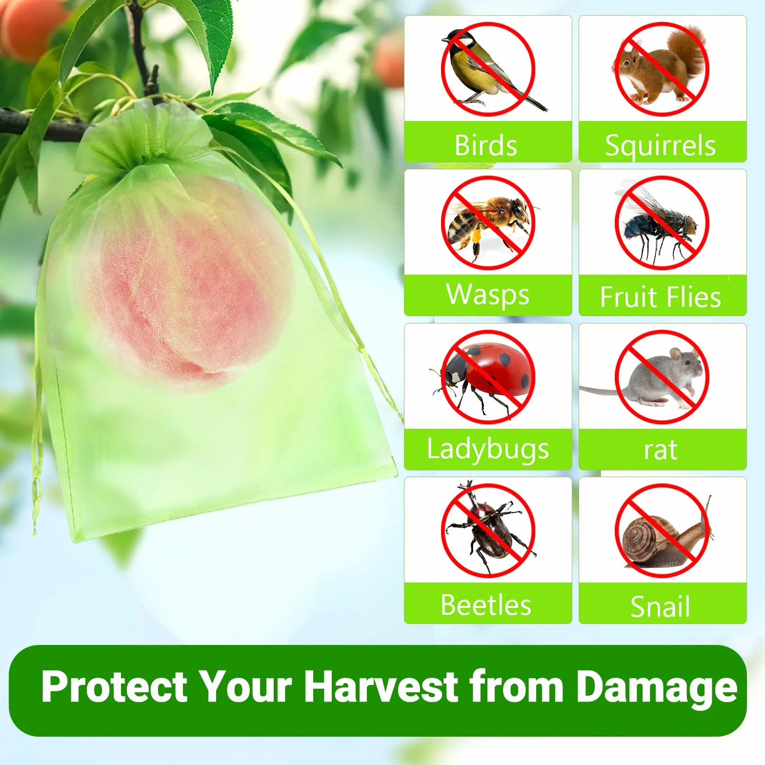 Bolsas Protectoras para Uvas 20x30 cm 50 Piezas Malla de Protección con Cordón