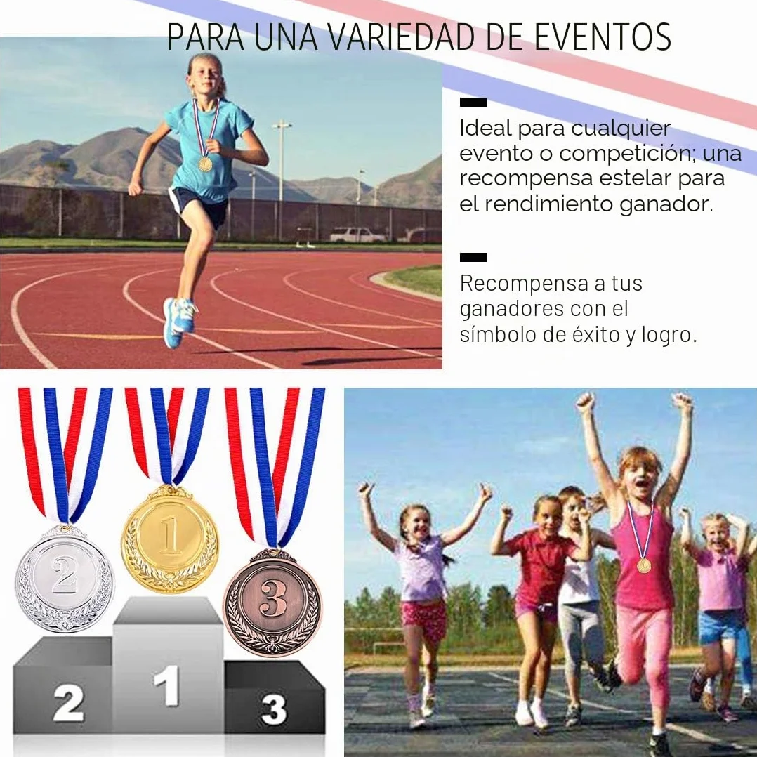 Swpeet Medallas de metal dorado y plata bronce con cinta olímpico 1er segundo tercer lugar