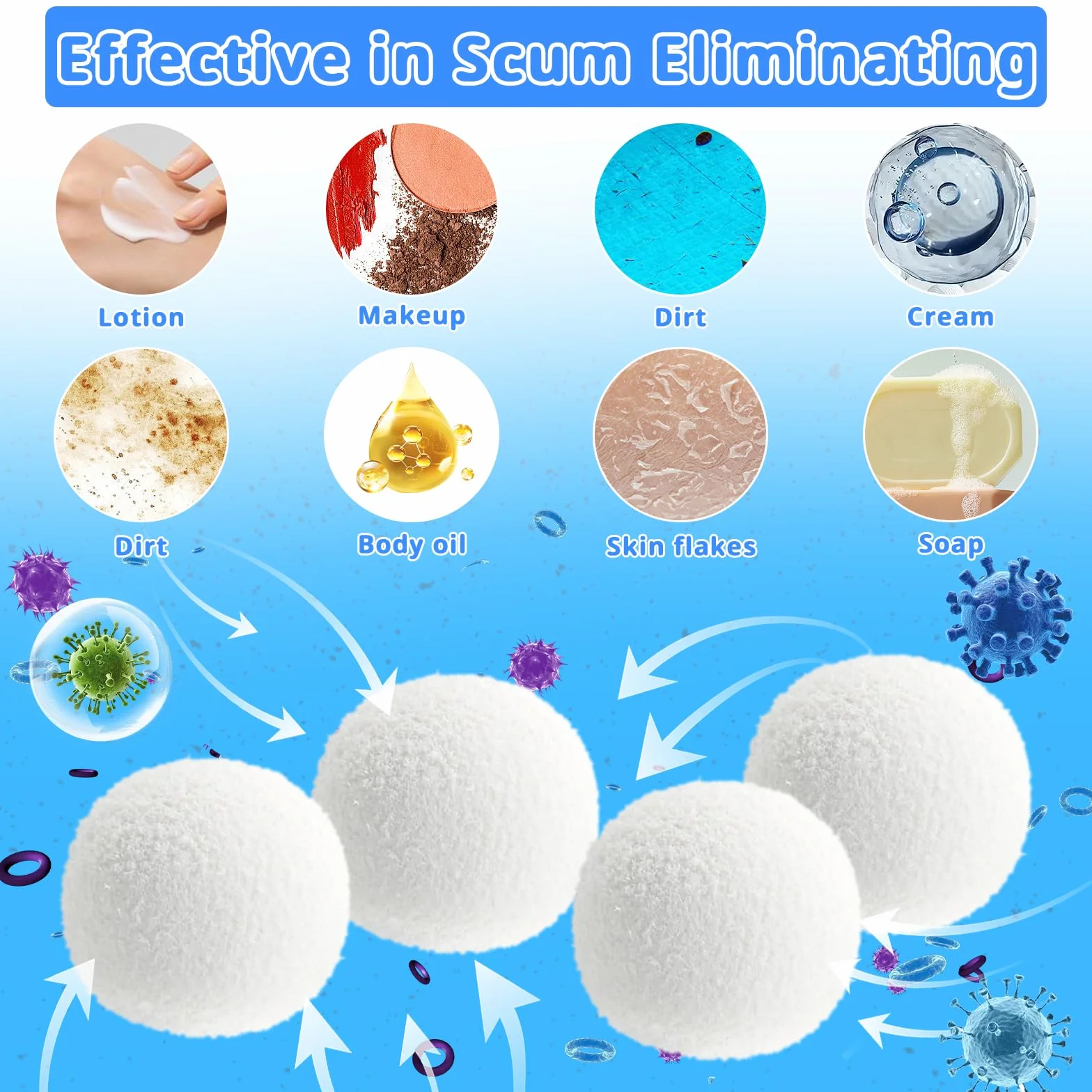 Bolas Eliminadoras de Escoria, Esponja Absorbente de Aceite Reutilizables para Spas y Bañera de Hidromasaje