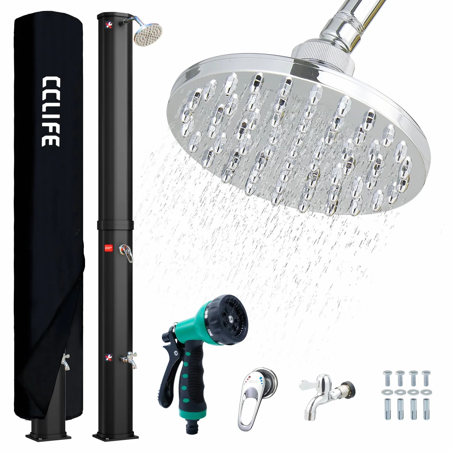 CCLIFE Ducha Solar 40 litros Agua Caliente Exterior con Cabeza y Grifo, Temperatura 60°C