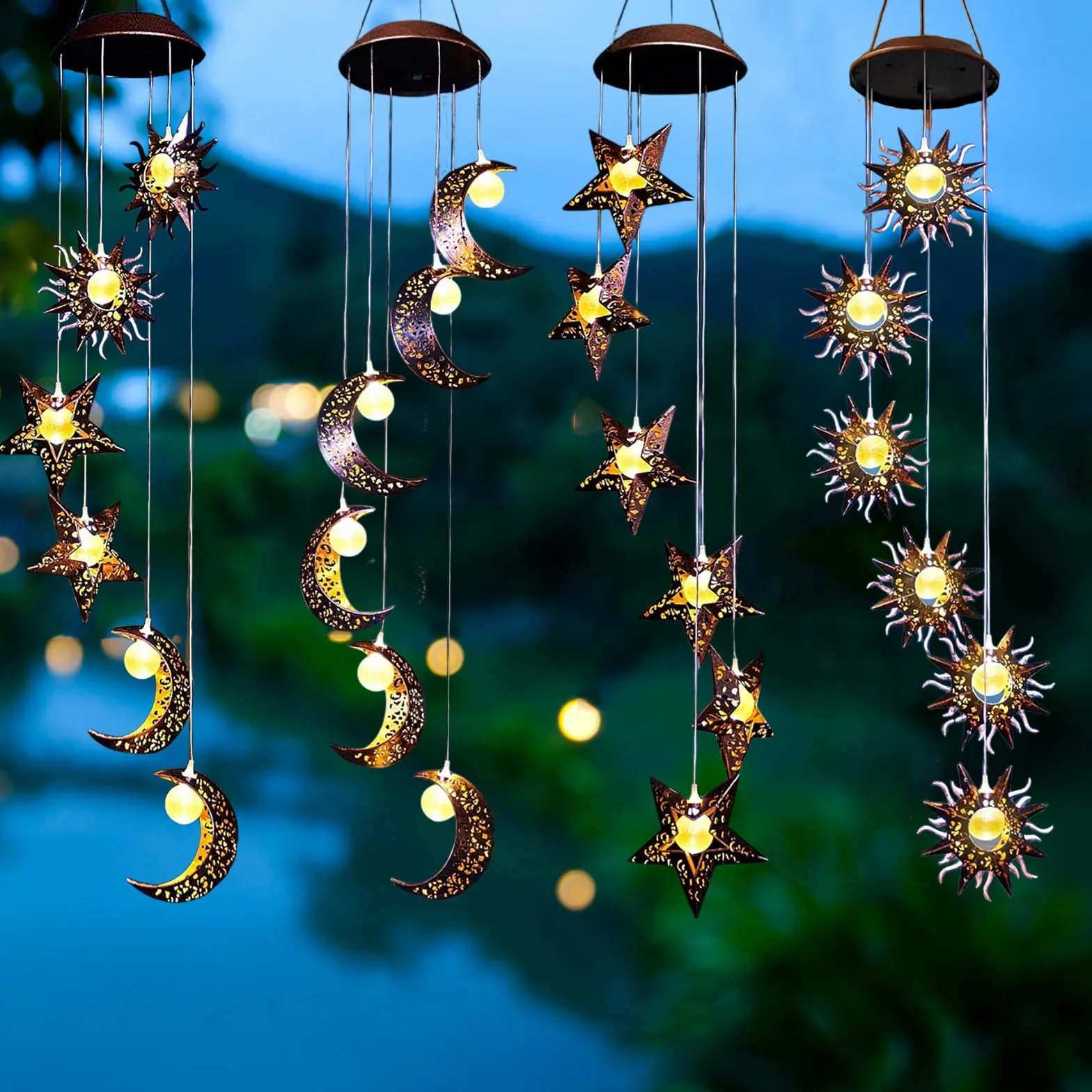 ZVO Campanas de Viento Solares con Estrella, Luces LED Cálido Impermeable para Jardín