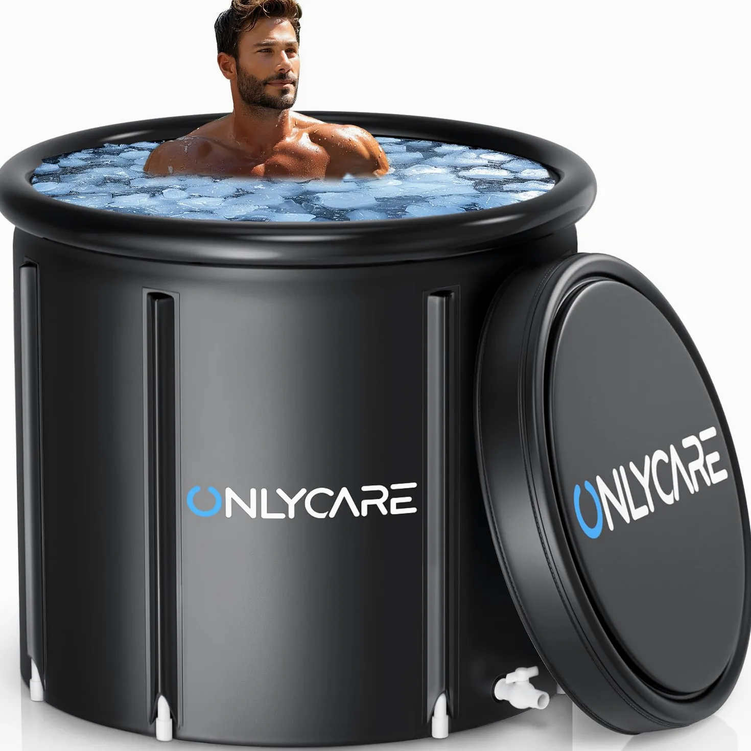 ONLYCARE Bañera de hielo para atletas – Tina de inmersión fría XXL de 130 galones con cubierta – Cápsula de hielo portátil de agua fría de múltiples capas para recuperación de terapia en casa gimnasio
