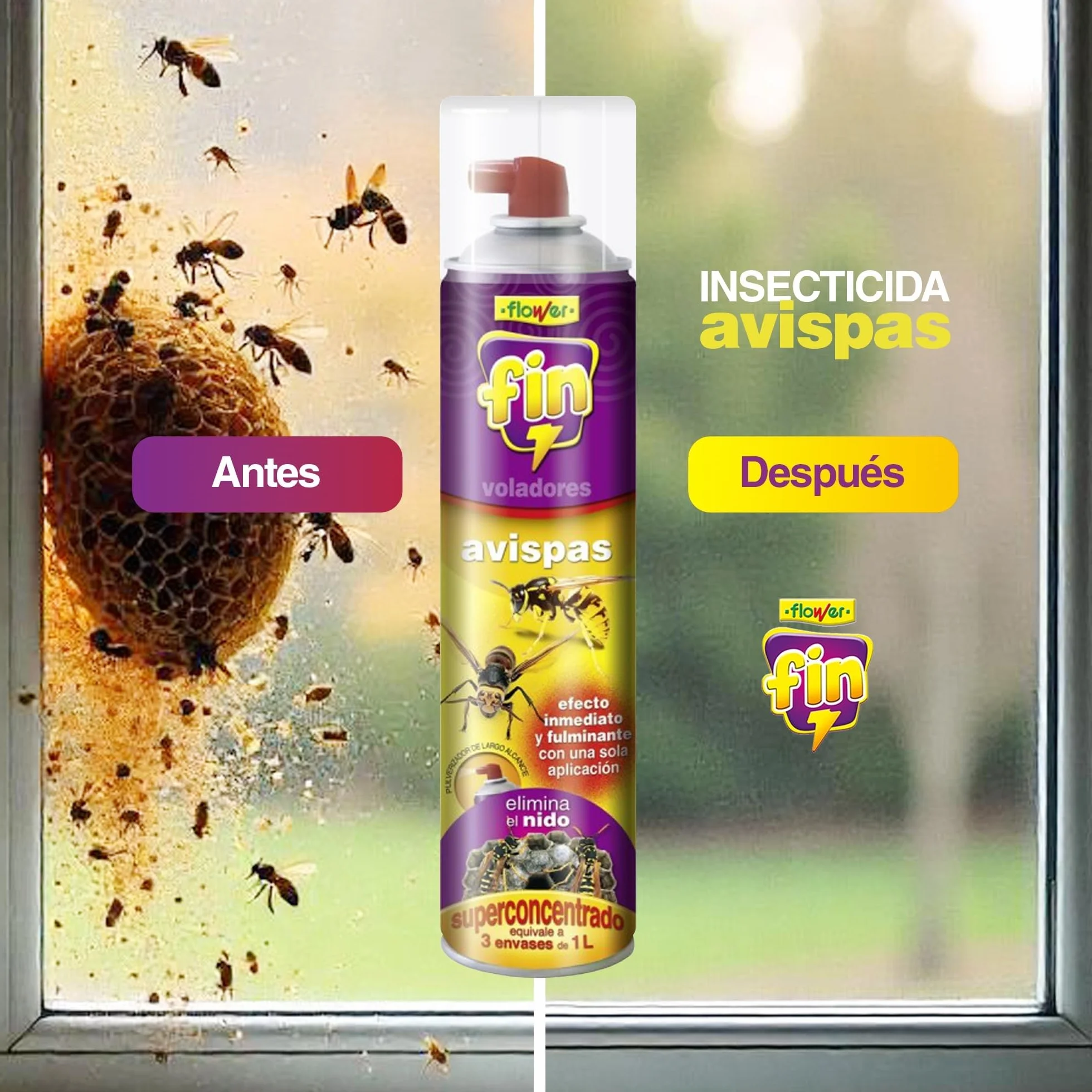 Insecticida Avispas y Nidos en Aerosol, Pulverizador Largo Alcance, 6.5x6.5x29.5 cm