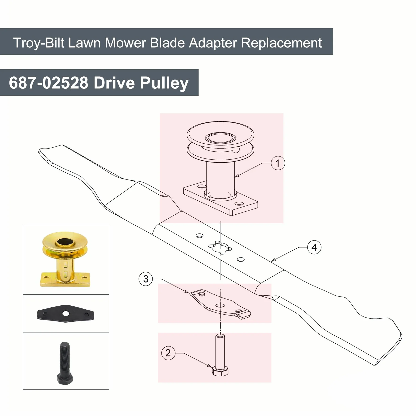 Thaekuns 687-02528 - Adaptador de Cuchilla para cortacésped con polea, Kit de Adaptador de polea de accionamiento de 25 mm para MTD Yard-Man Troy-Bilt TB230 240 260 280, etc